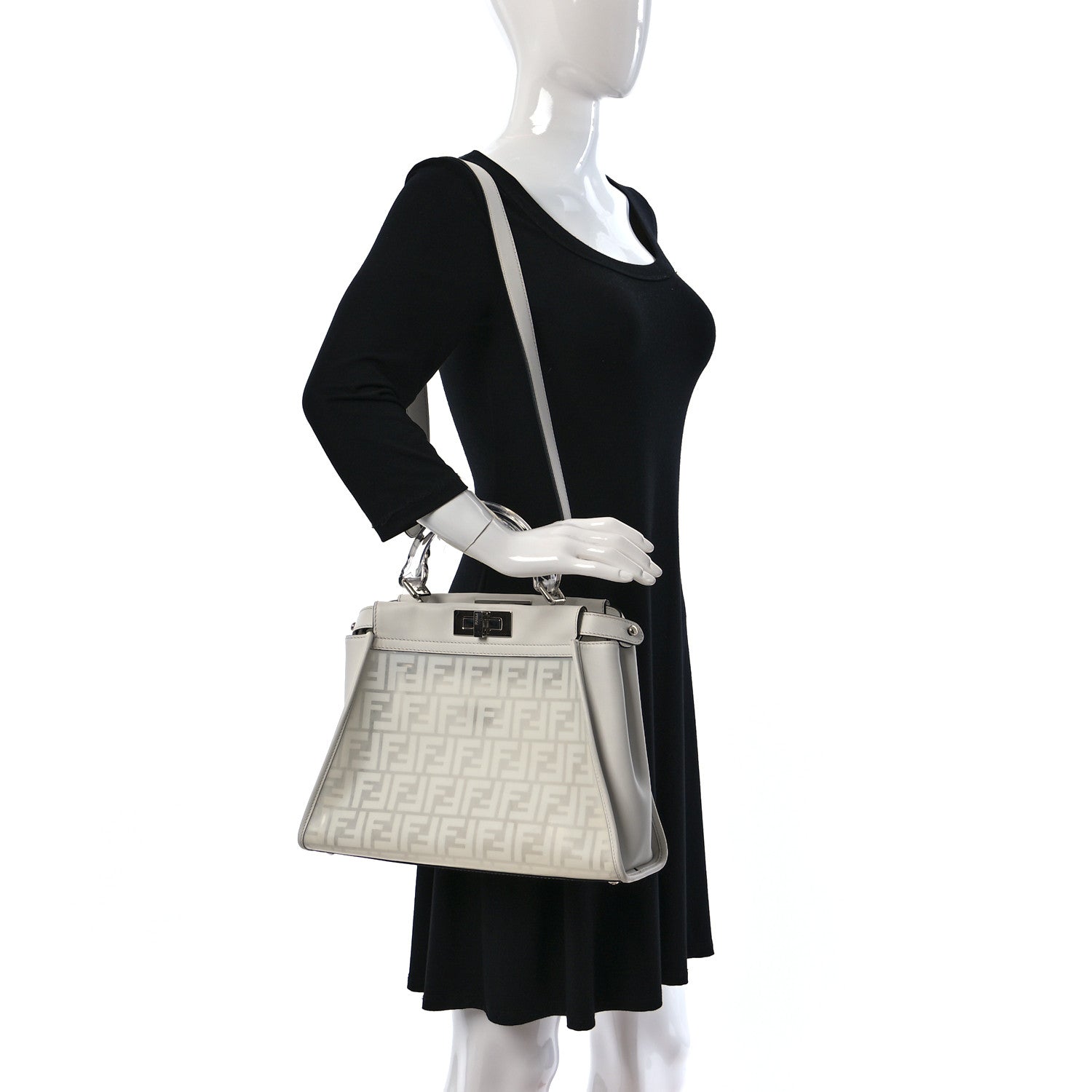 Fendi TPU FF Vitello Century Peekaboo Satchel White 2 of 13