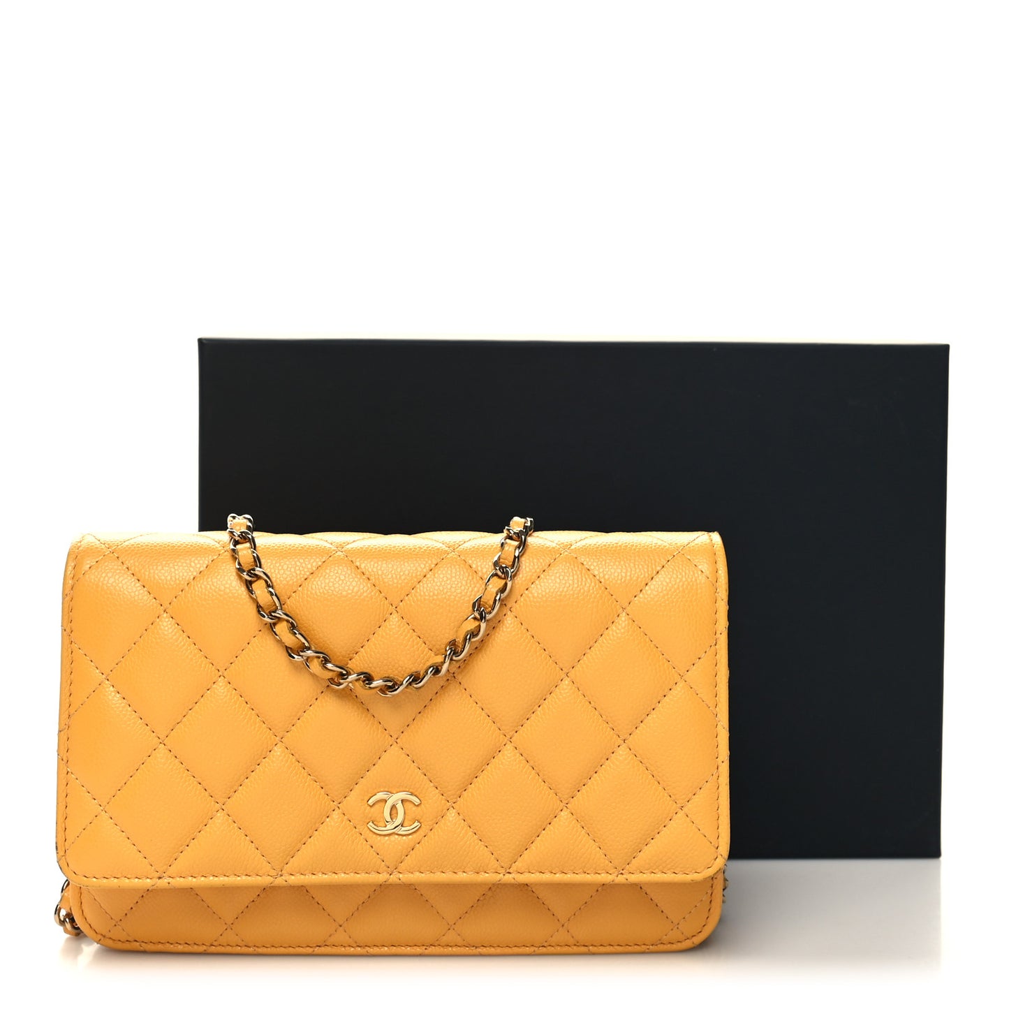 Caviar Quilted Wallet on Chain WOC Yellow