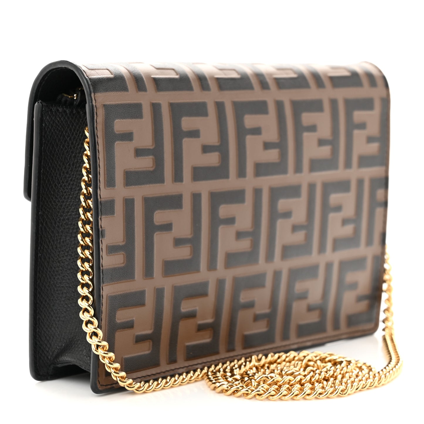 Vitello Cruise F is Fendi Bi-Color FF 1974 Embossed Medium Envelope Wallet On Chain Black Maya