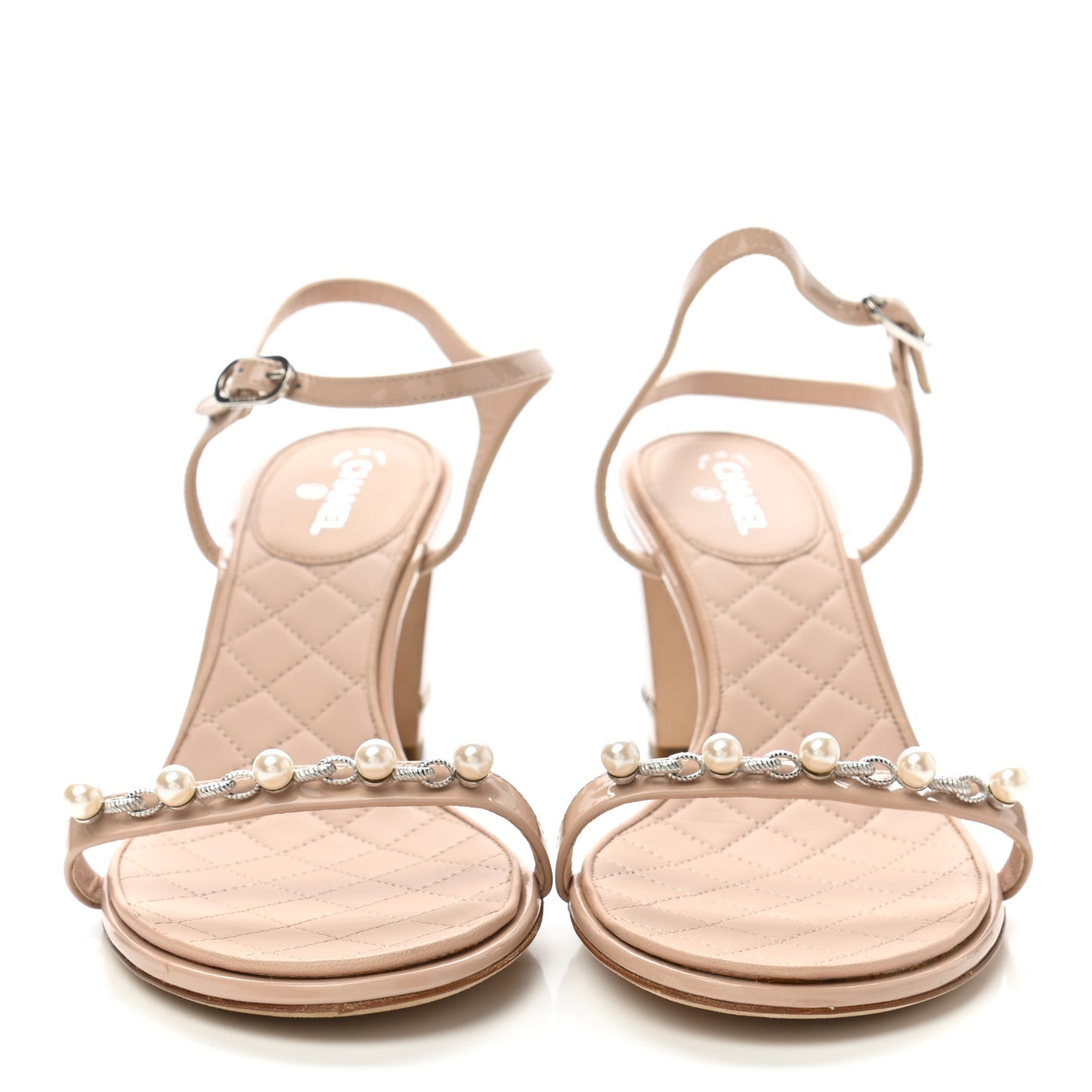 Patent Pearl CC Sandals 40.5 Beige