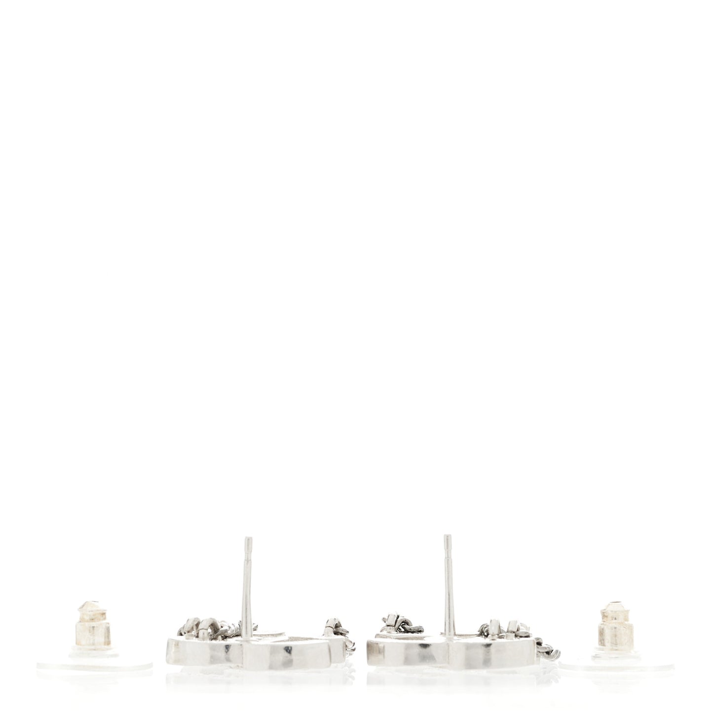 Crystal Chain CC Earrings Silver