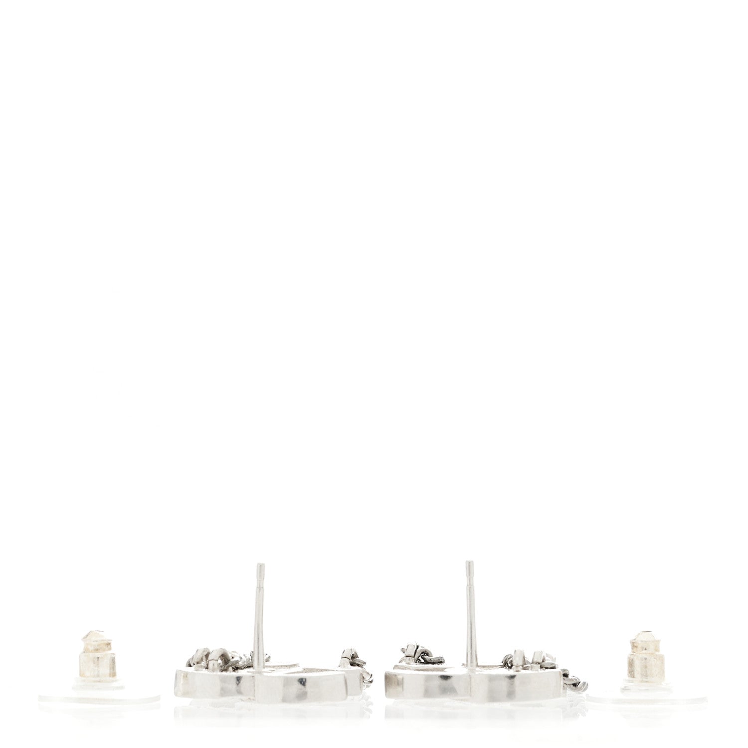 Chanel Crystal Chain CC Earrings Silver 3 of 5