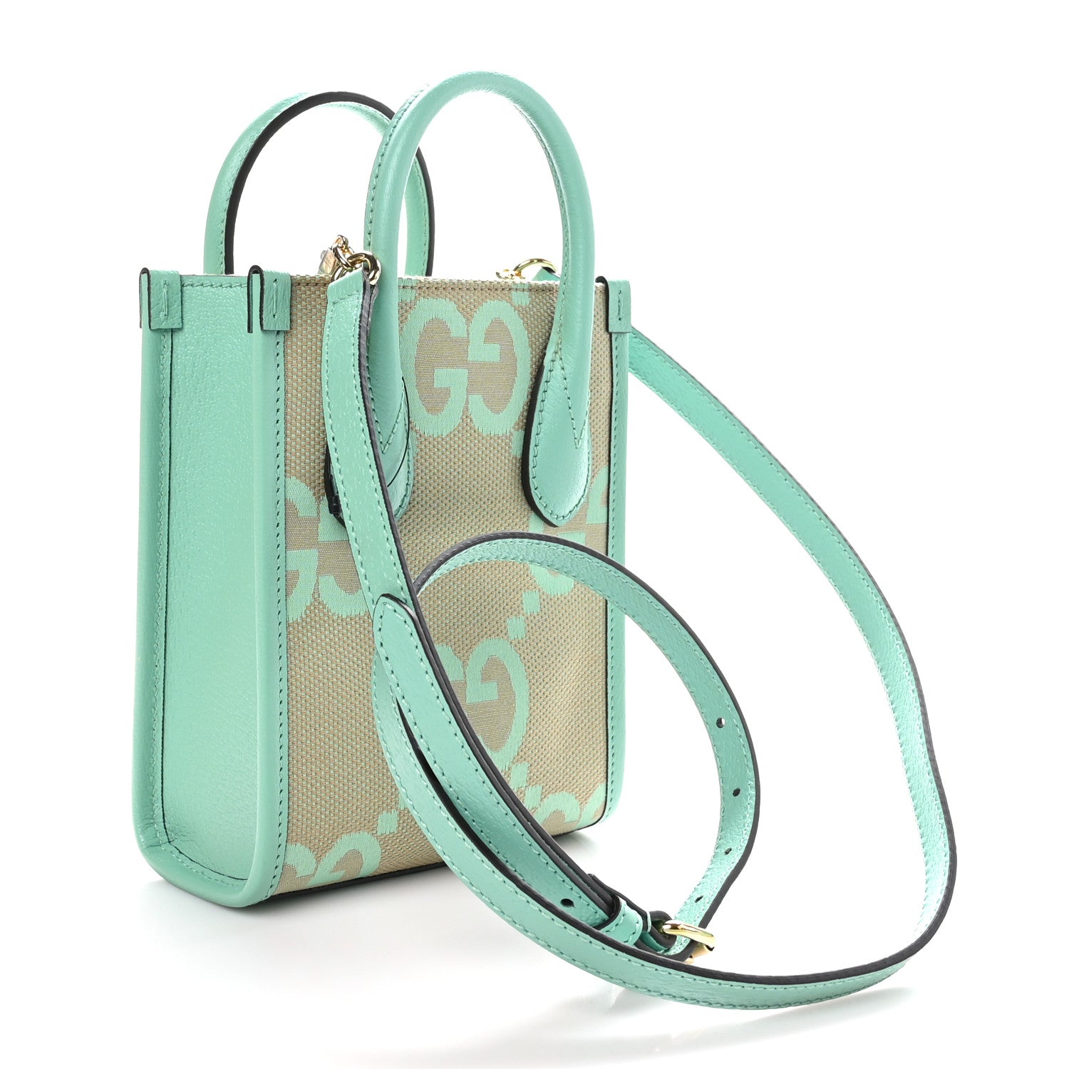 Gucci Monogram Jumbo GG Textured Dollar Calfskin Mini Tote Bag Pepperlight Mint 3 of 10