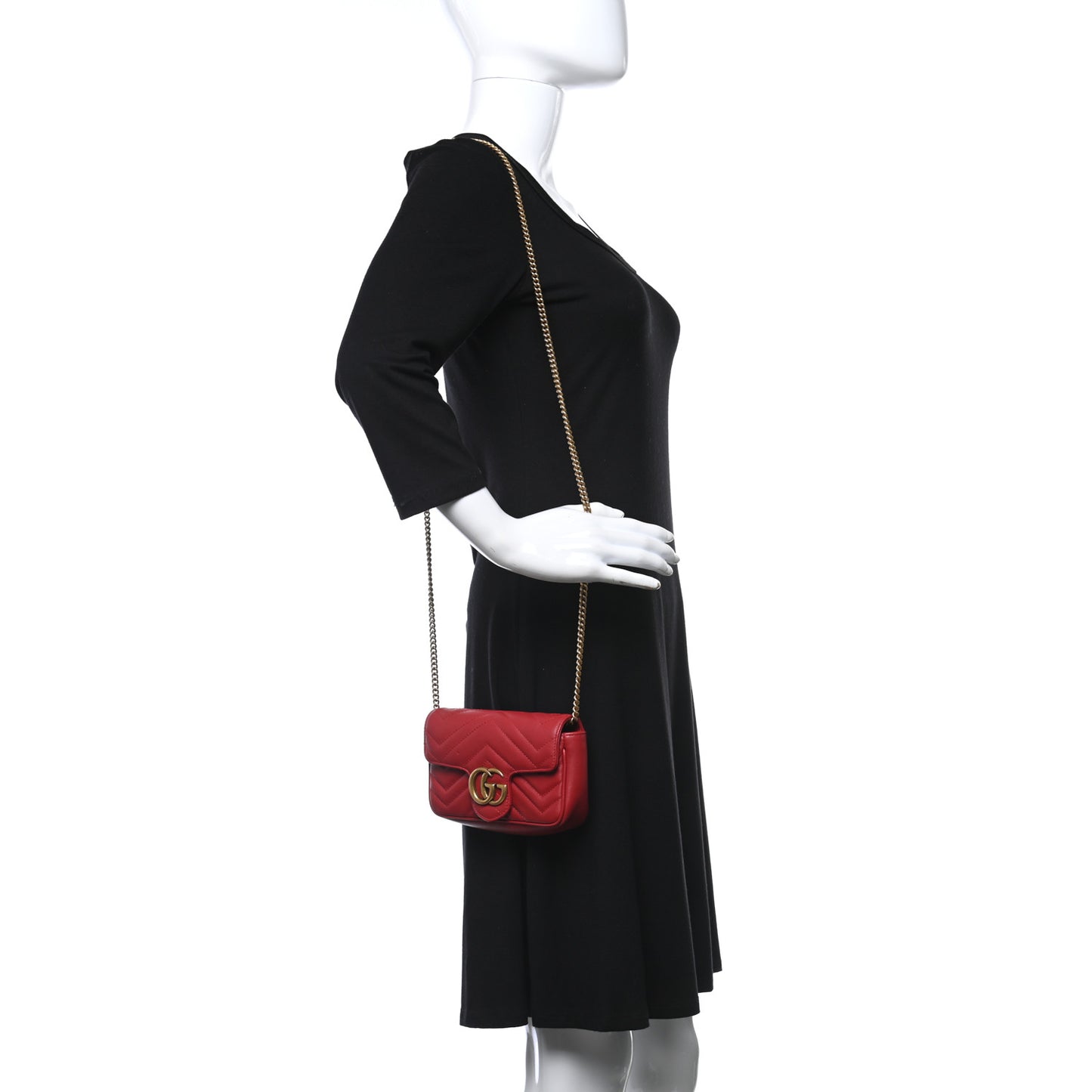 Calfskin Matelasse Super Mini GG Marmont Shoulder Bag Hibiscus Red