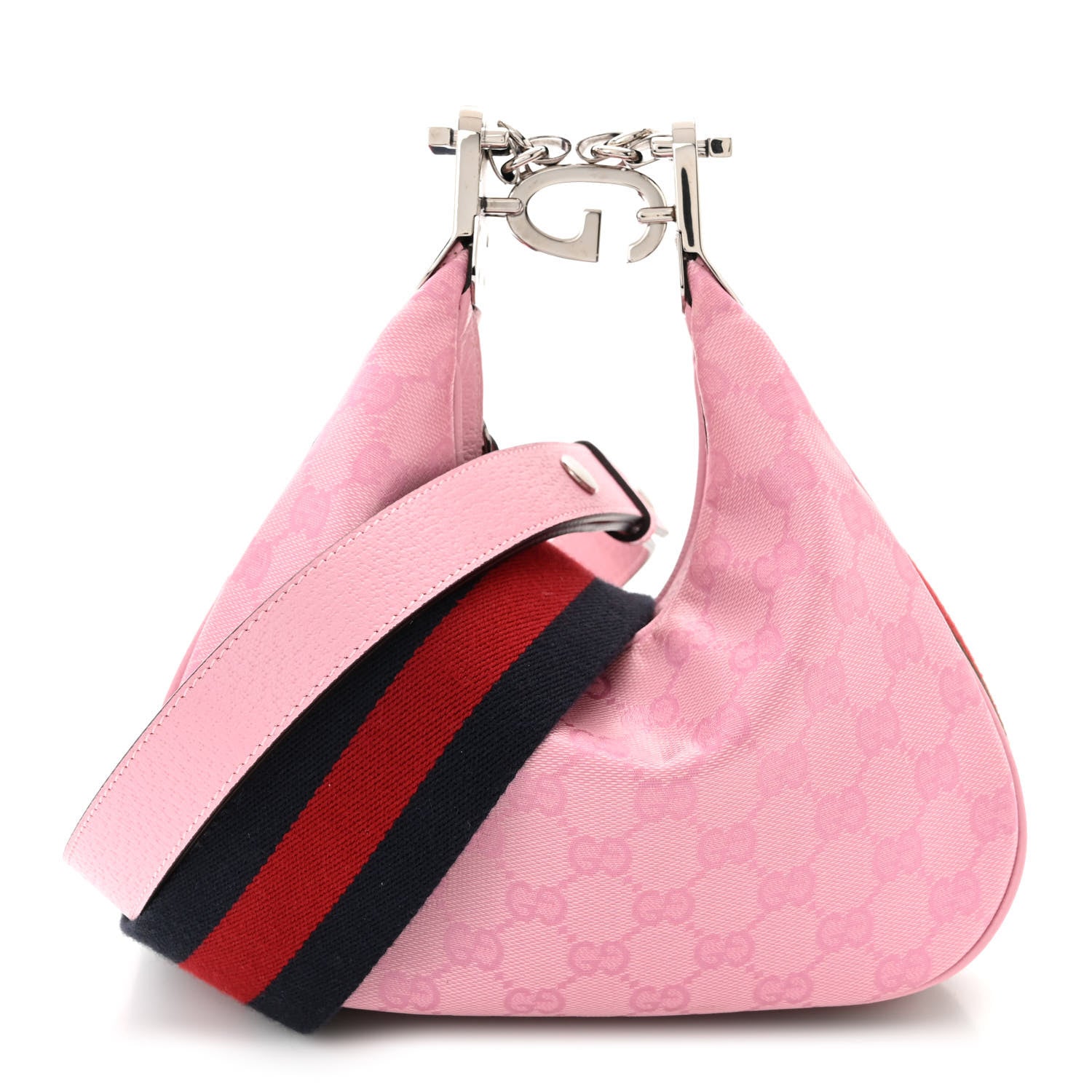 Gucci GG Crystal Coated Canvas Monogram Web Small Attache Shoulder Bag Pink 1 of 10