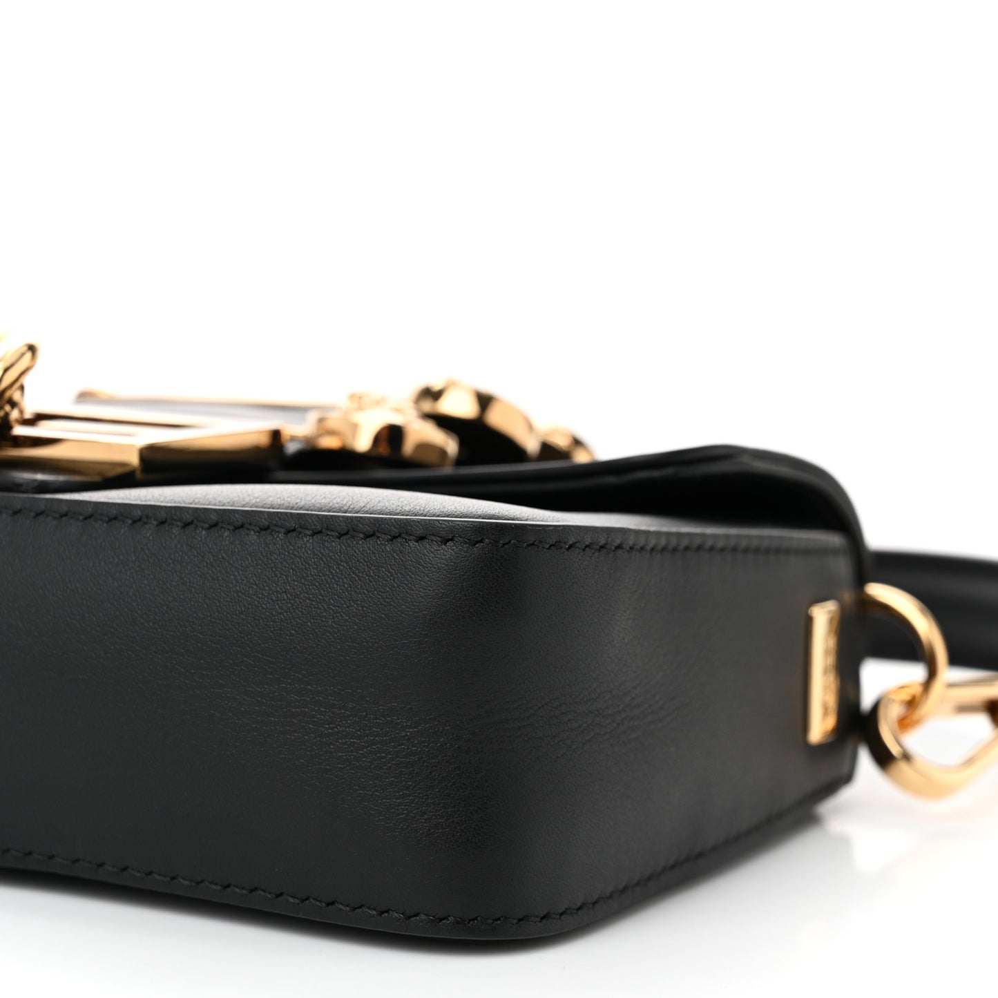 X VERSACE Vitello Seta Fendace Mini Brooch Baguette Black