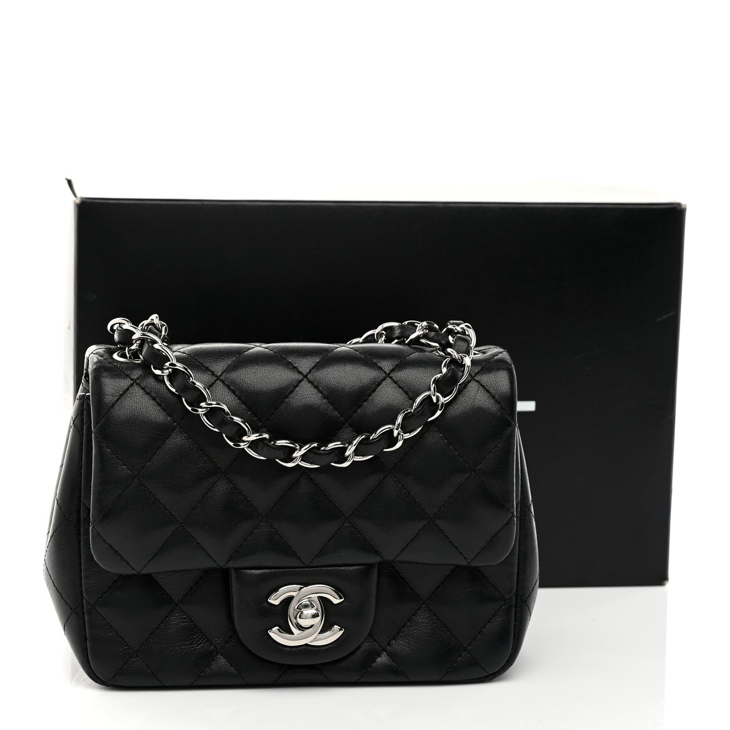 Lambskin Quilted Mini Square Flap Black