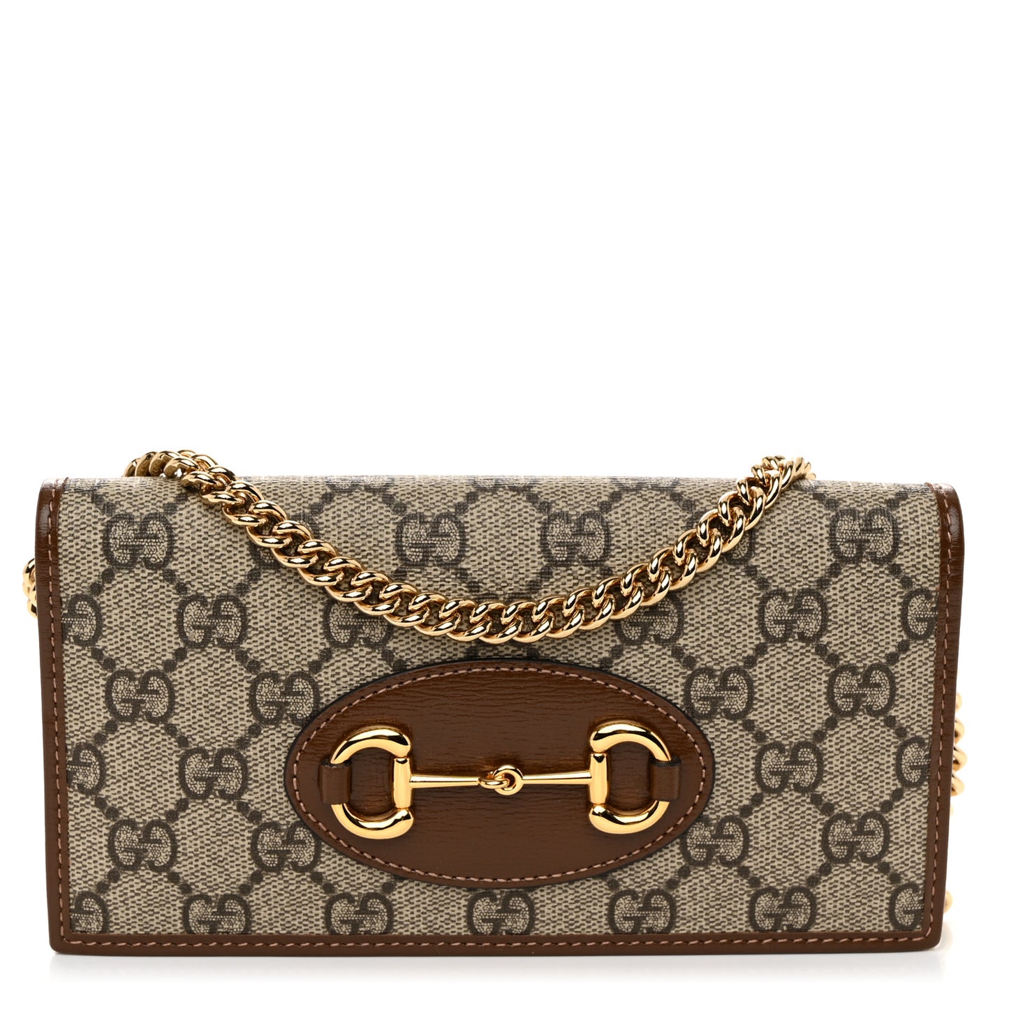GG Supreme Monogram Azalea Calfskin Horsebit 1955 Wallet On Chain Beige Ebony Brown Sugar