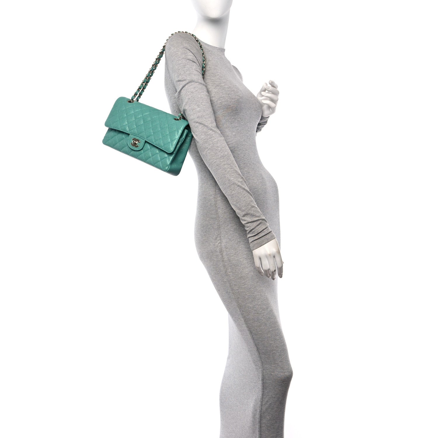 Chanel Iridescent Caviar Quilted Medium Double Flap Green 2 of 11