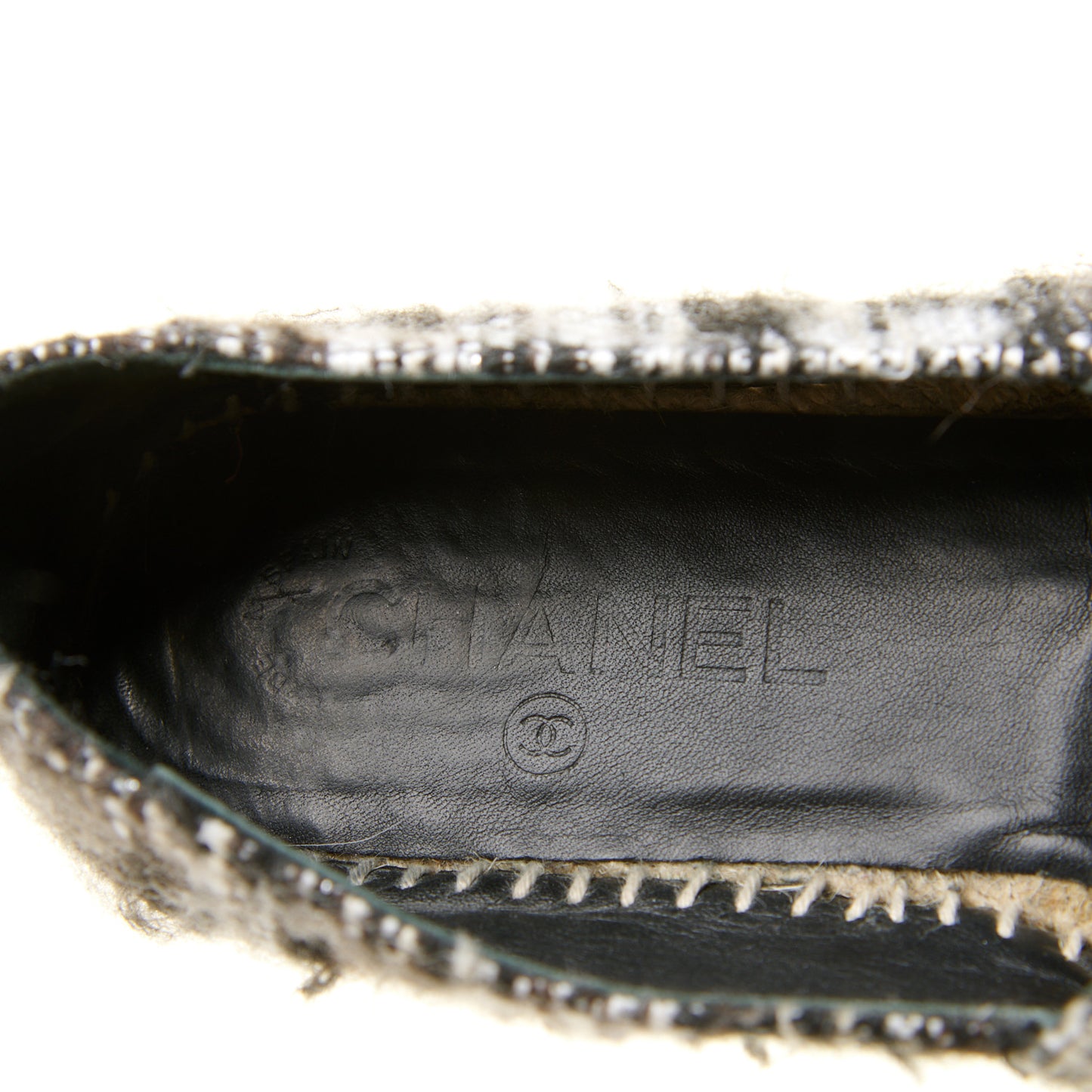 Tweed Grosgrain CC Espadrilles 38 Grey Black