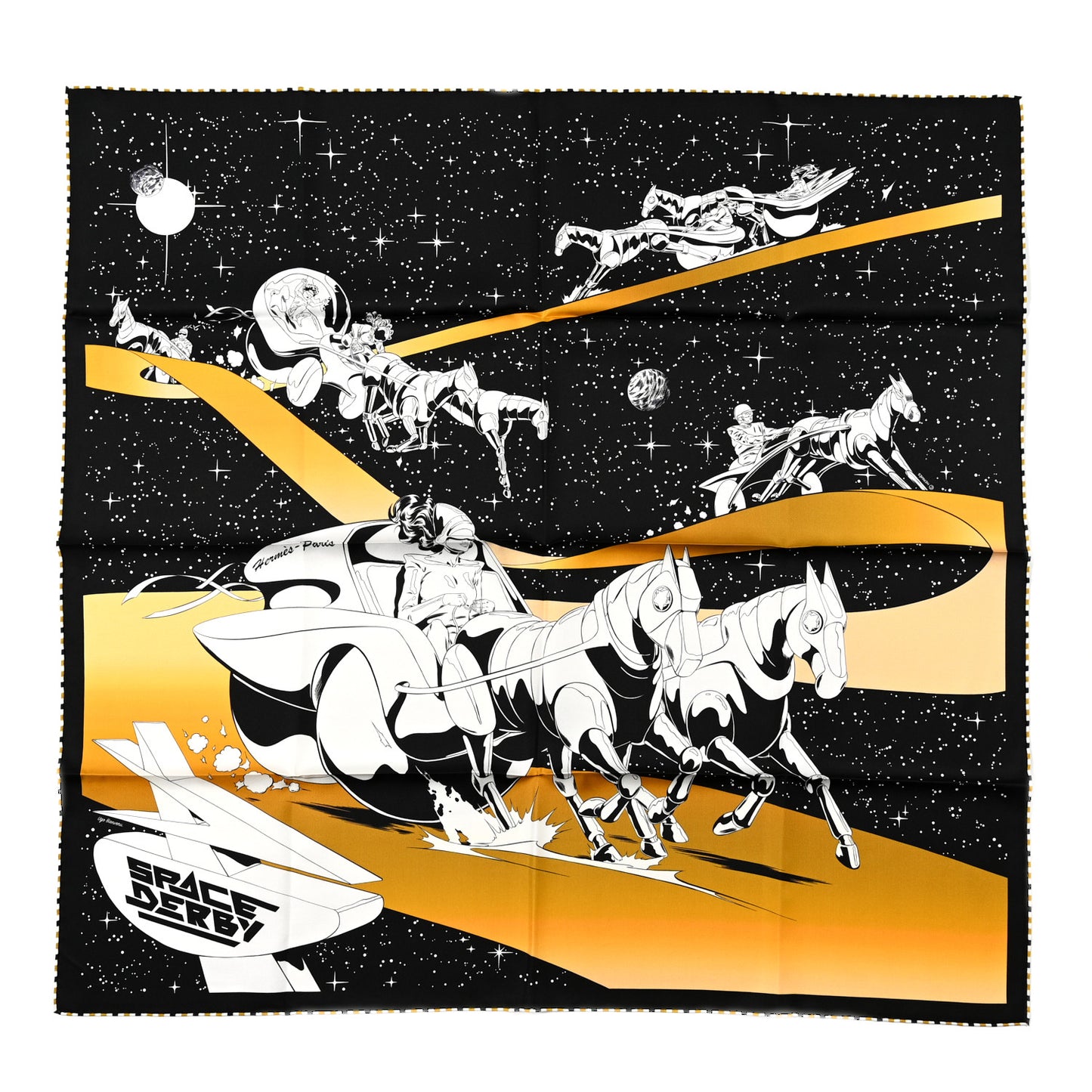 Silk Space Derby Scarf 90 Black White Gold