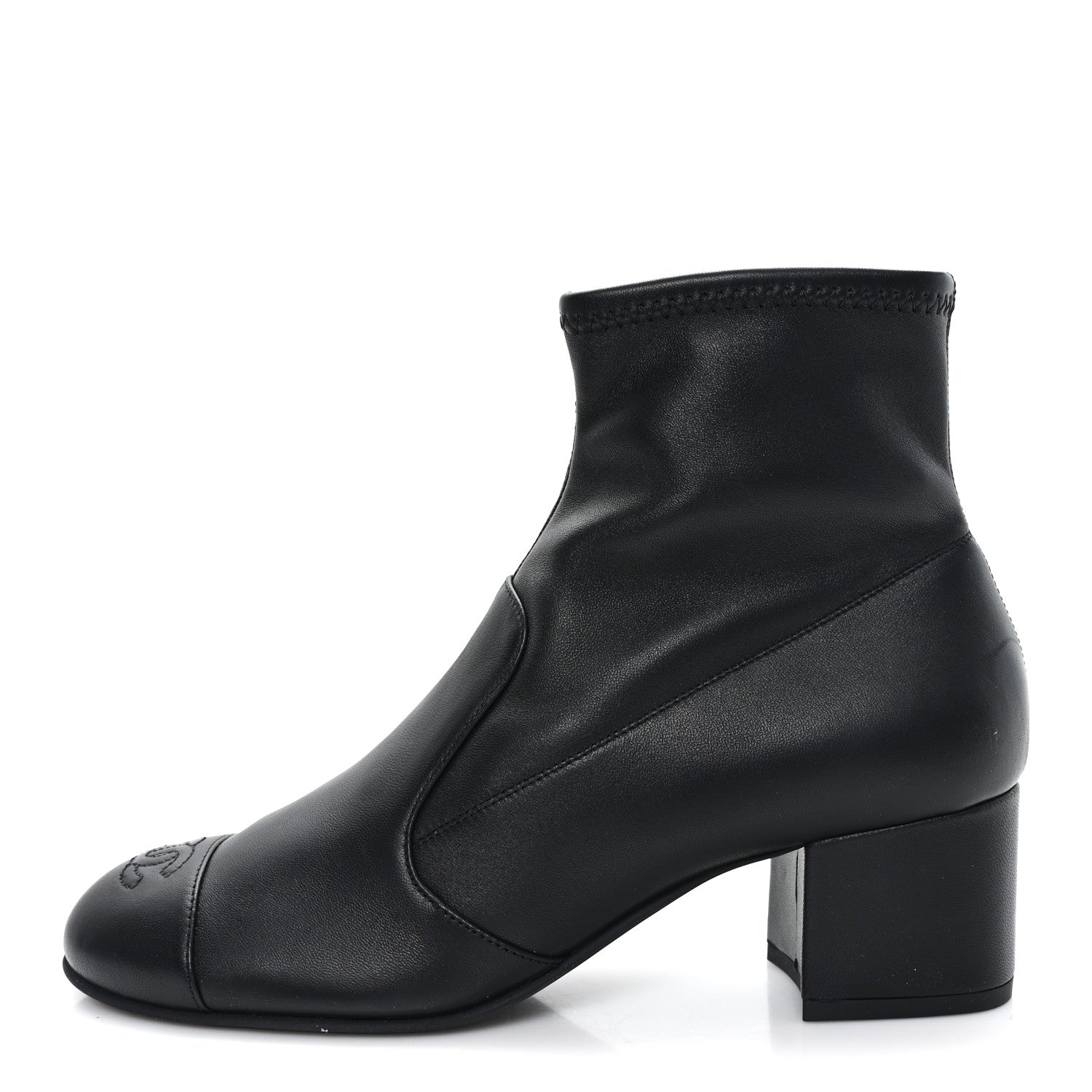 Chanel Stretch Lambskin Cap Toe CC Uniform Short Boots 39 Black