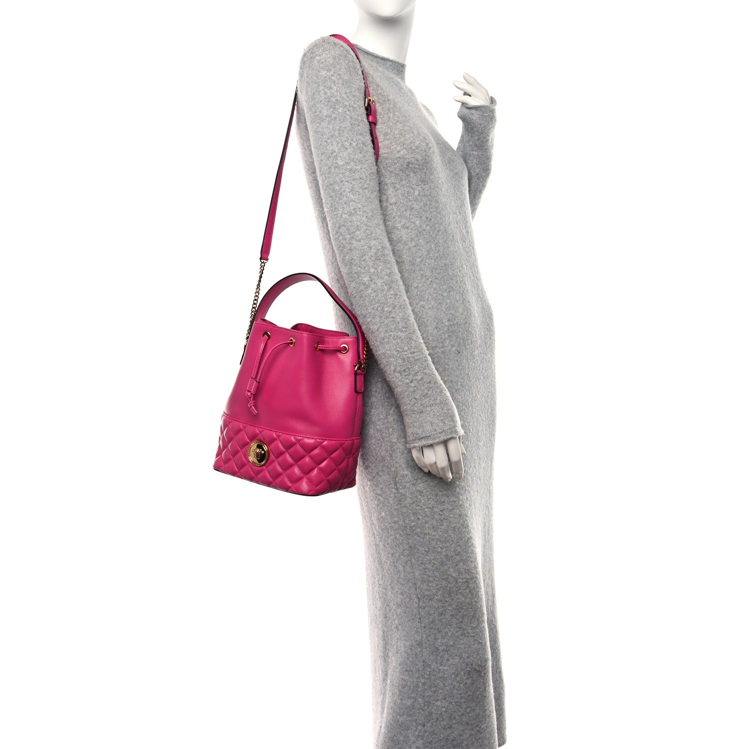 Versace Nappa Quilted Medusa Top Handle Bucket Bag Fuchsia 2 of 12