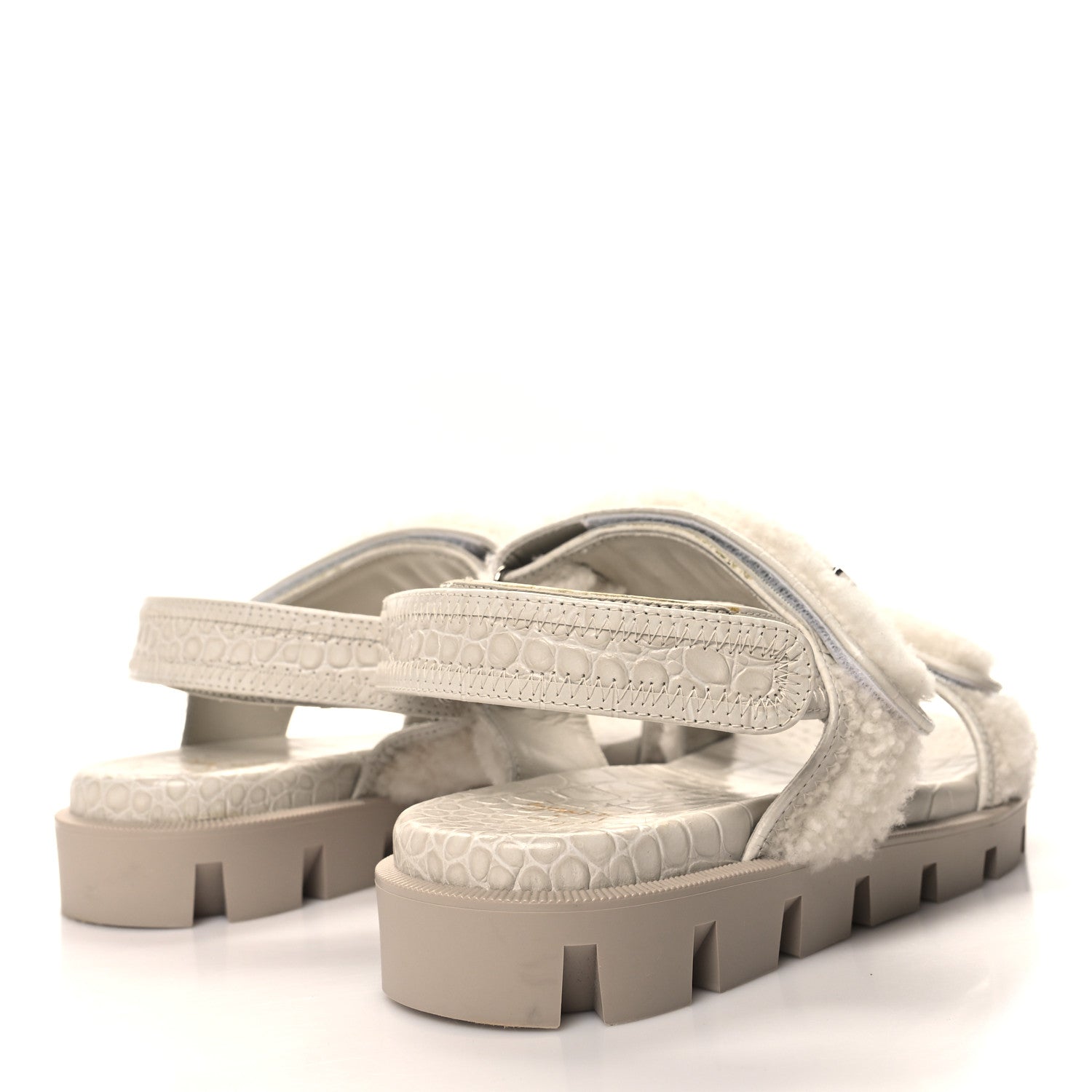 Christian Louboutin Shearling Lock Sandals 38 White 4 of 8