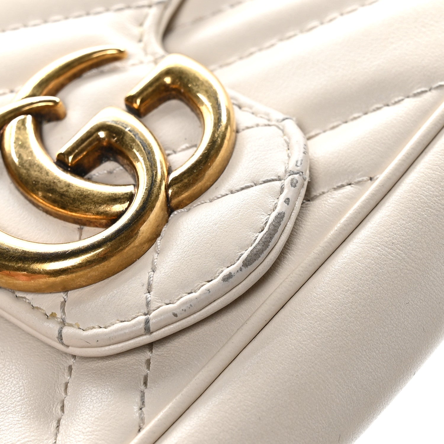 Gucci Calfskin Matelasse Super Mini GG Marmont Shoulder Bag White 10 of 12