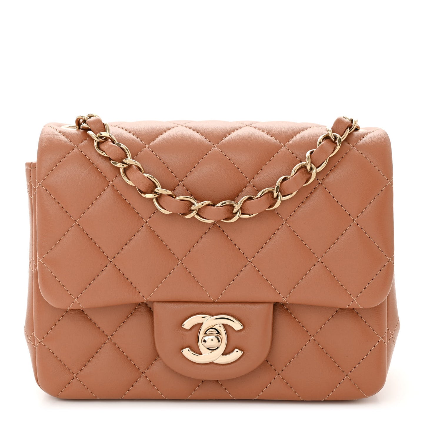 Lambskin Quilted Mini Square Flap Brown