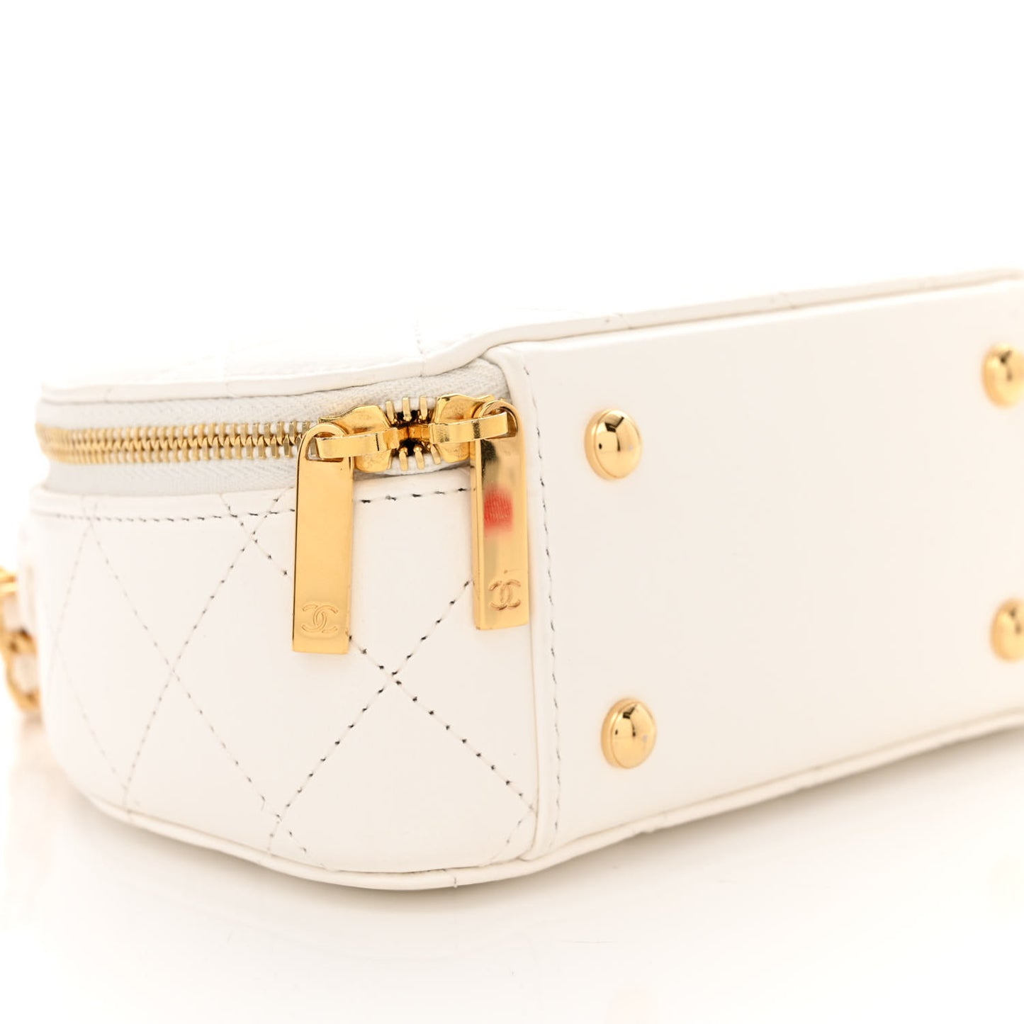 Lambskin Quilted Small Chic Riviera Top Handle Vanity Case White