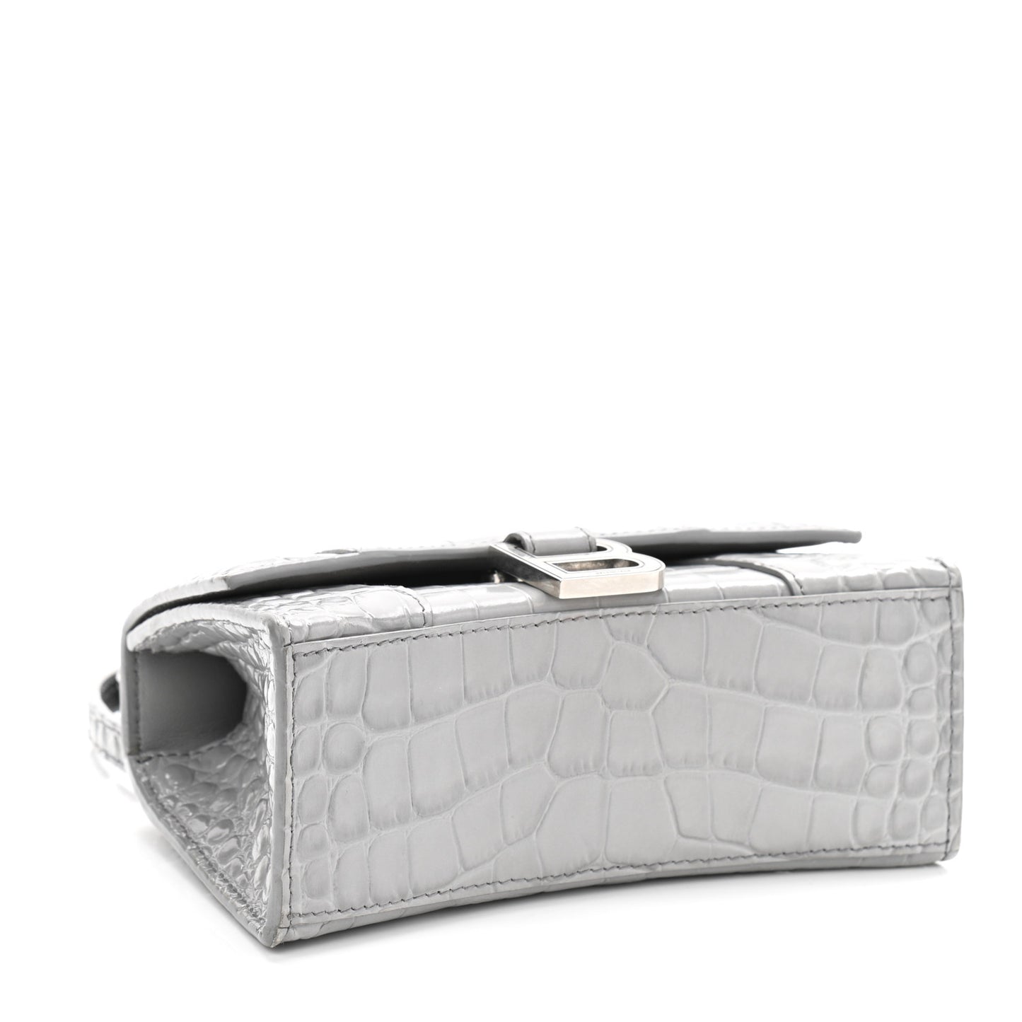 Shiny Calfskin Crocodile Embossed Hourglass Top Handle Bag XS Balenciaga Grey
