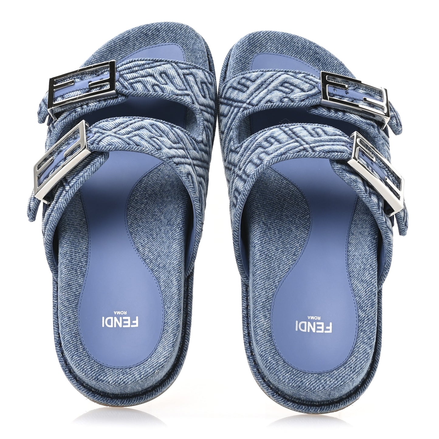 Denim FF Quilted Fendi Feel Buckled Slide Sandals 37 Blue
