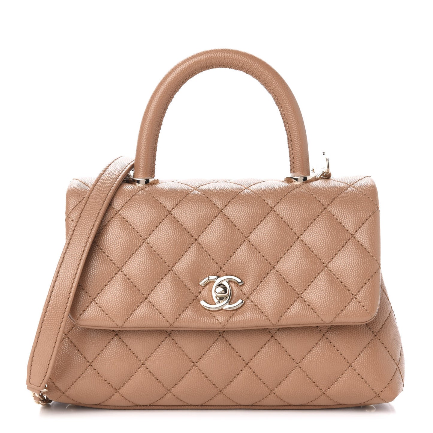 Caviar Quilted Mini Coco Handle Flap Brown