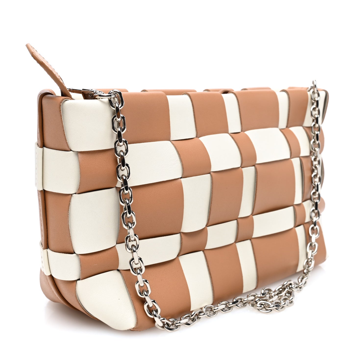 Calfskin Odita Lattice Pouch Camel White