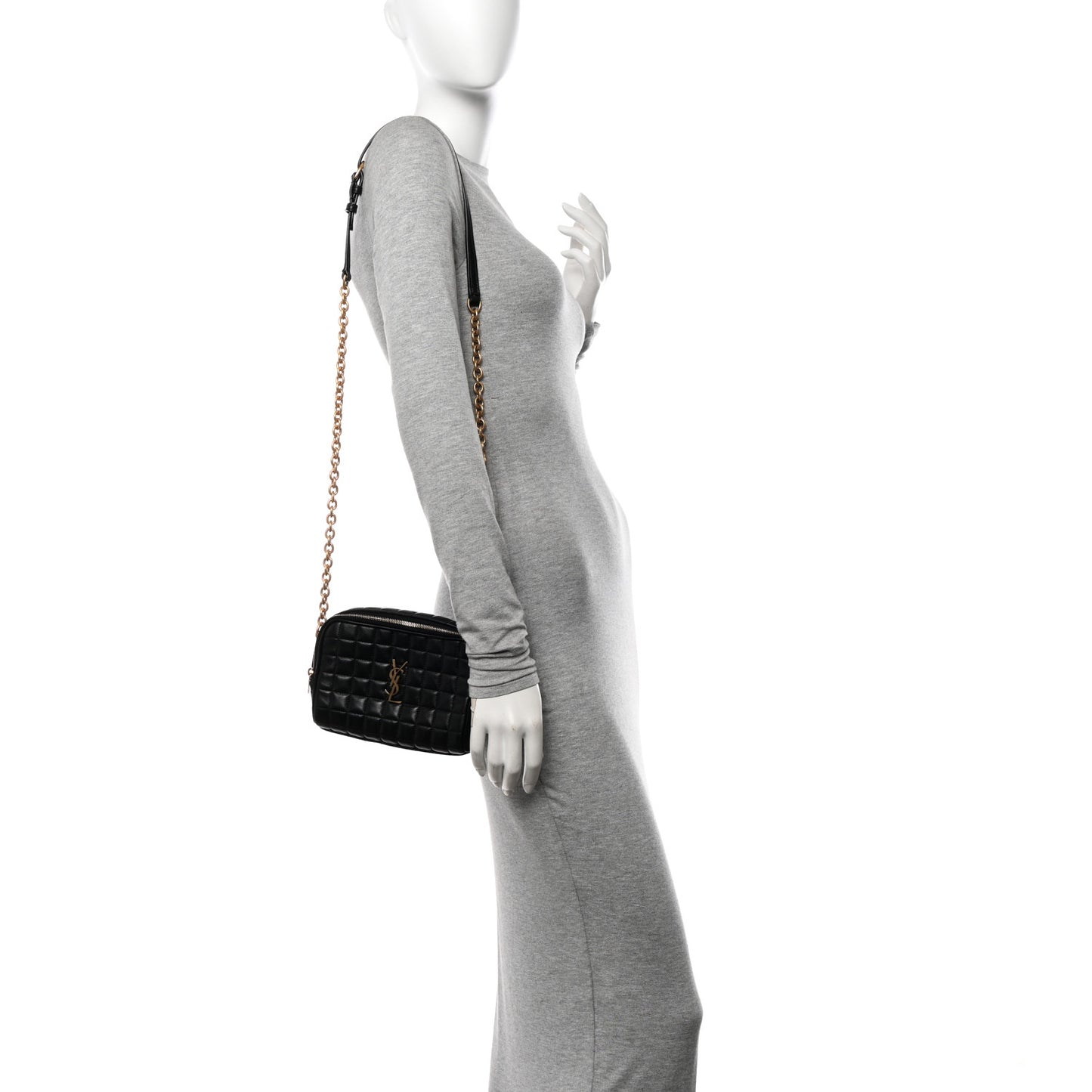 Lambskin Carre Quilted Cassandre Mini Camera Bag Black