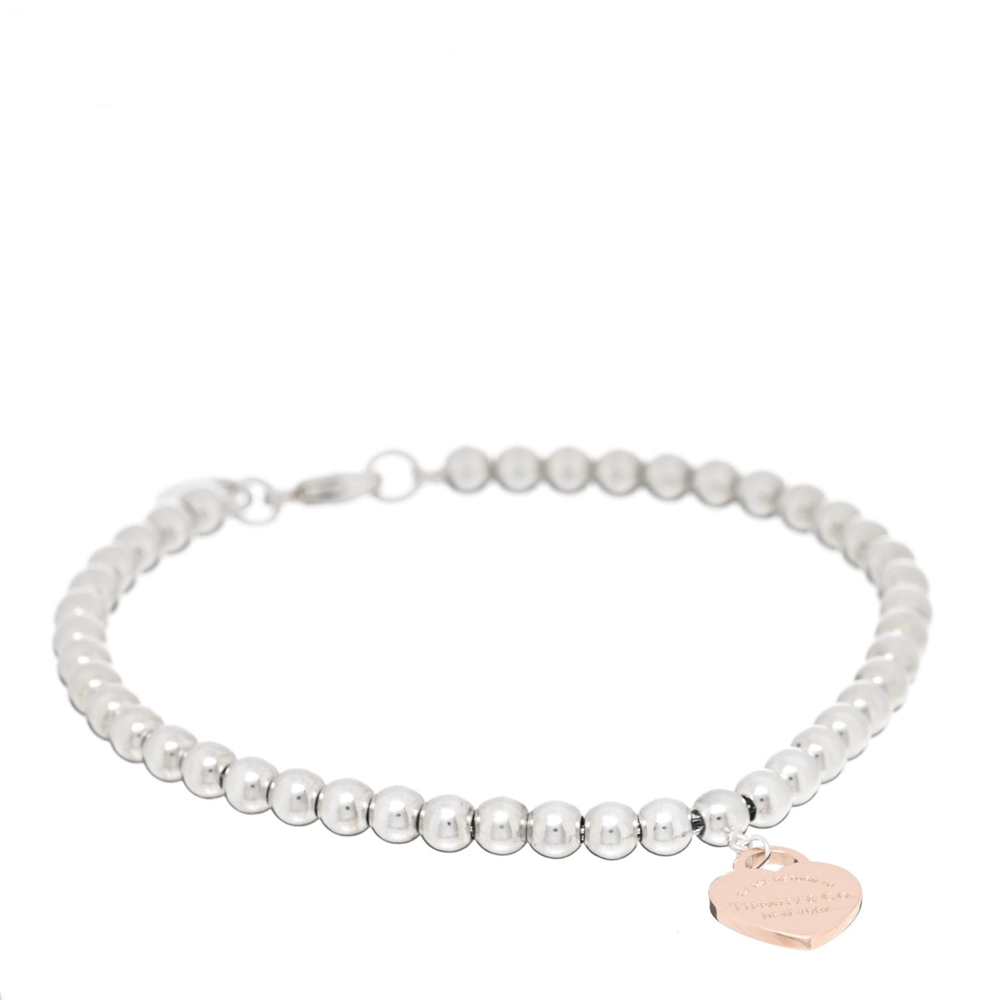 Sterling Silver Rubedo 4mm Return To Tiffany Heart Tag Bead Bracelet