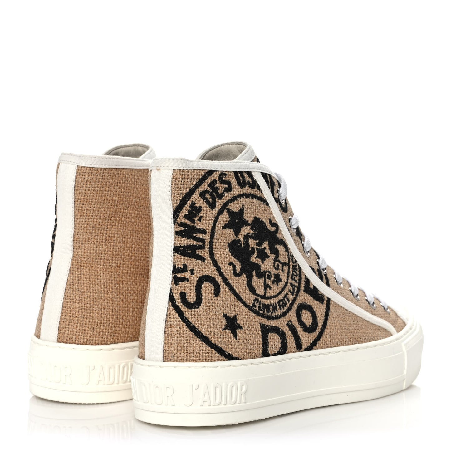 Jute Canvas Embroidered Motif High Top Sneakers 34.5 Beige