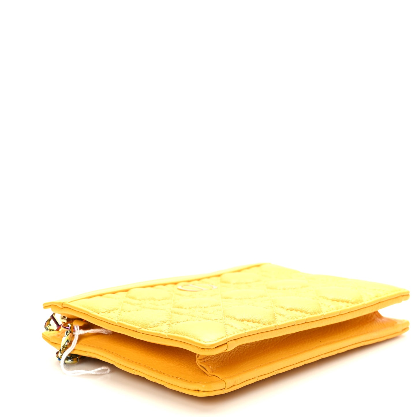 Calfskin Cannage Caro Zipped Pouch With Chain Sunny Yellow
