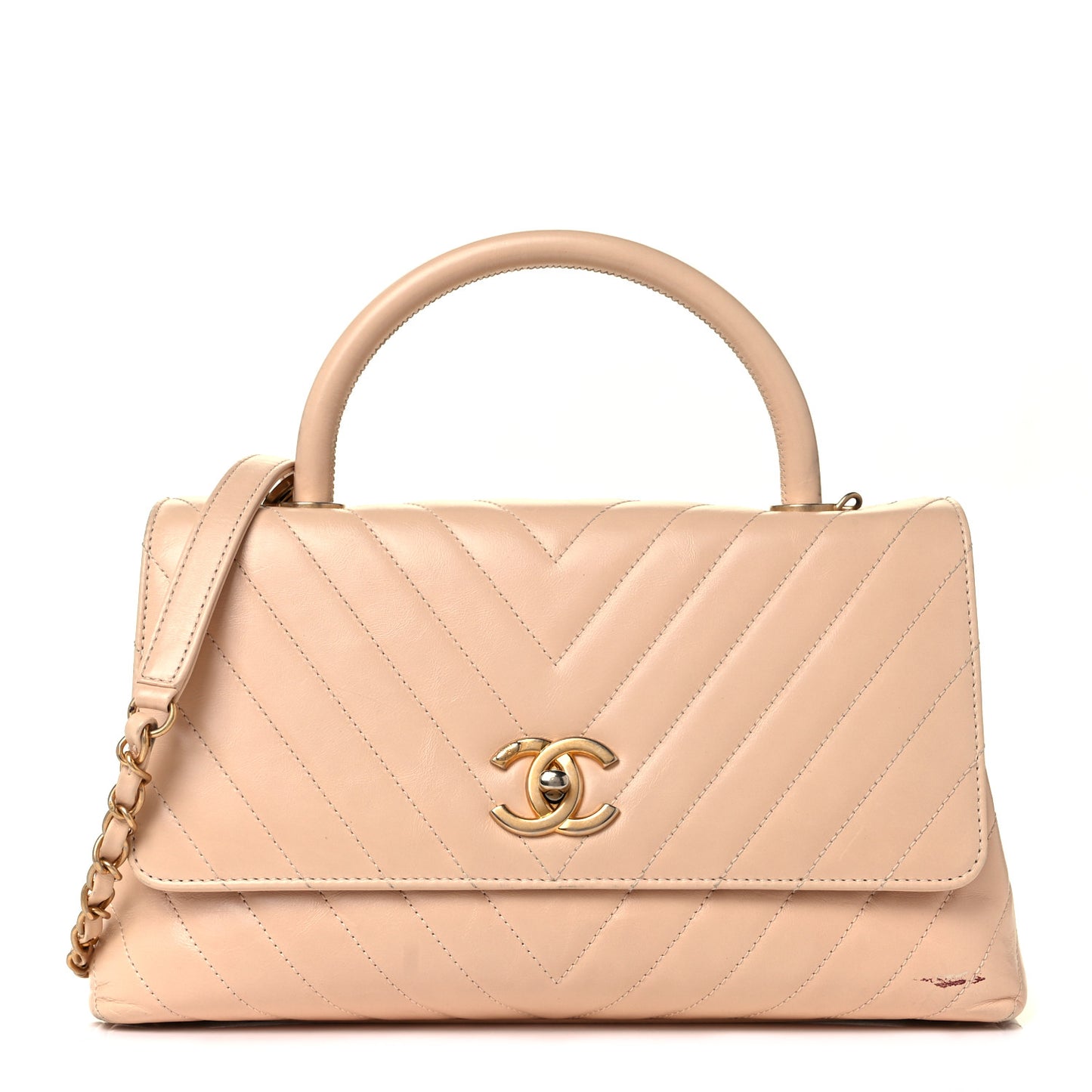 Calfskin Chevron Quilted Medium Coco Handle Flap Beige