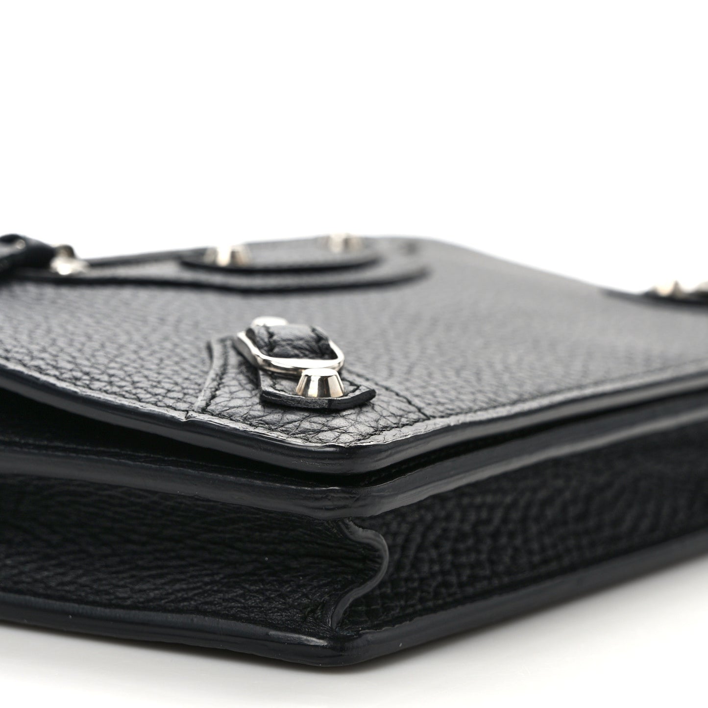 Grained Calfskin Classic Silver Hardware Wallet on Chain Black