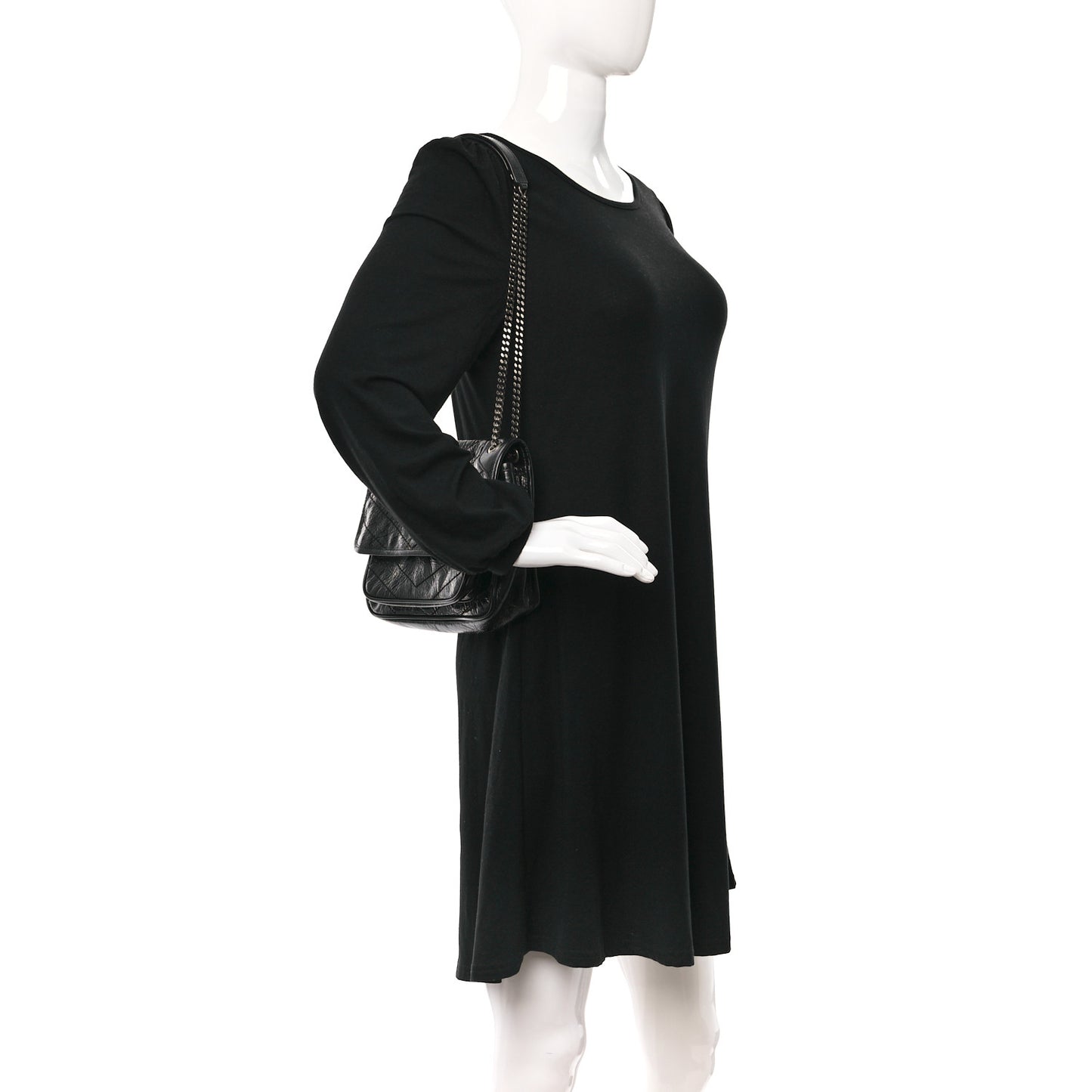 Crinkled Calfskin Matelasse Monogram Baby Niki Chain Satchel Black