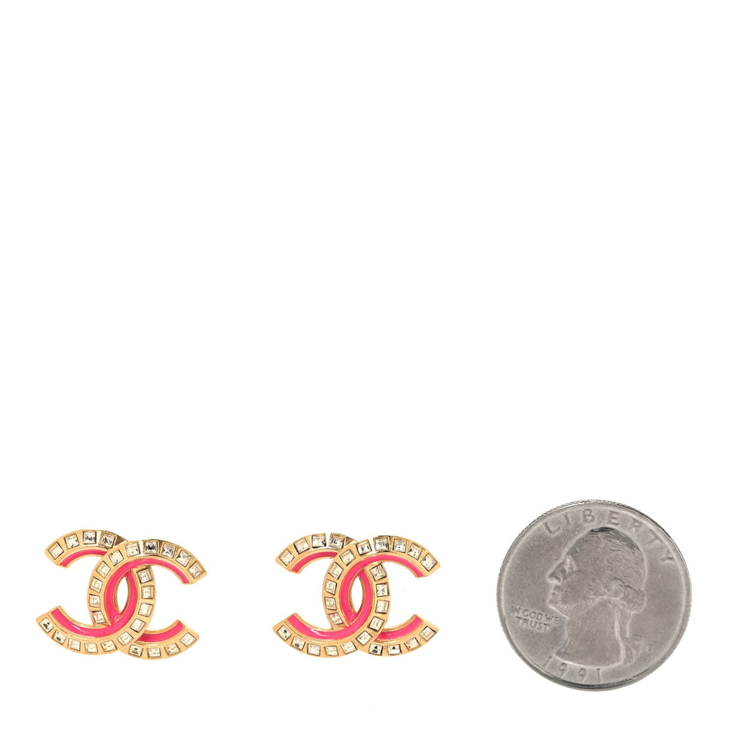 Baguette Crystal Enamel CC Earrings Gold Pink