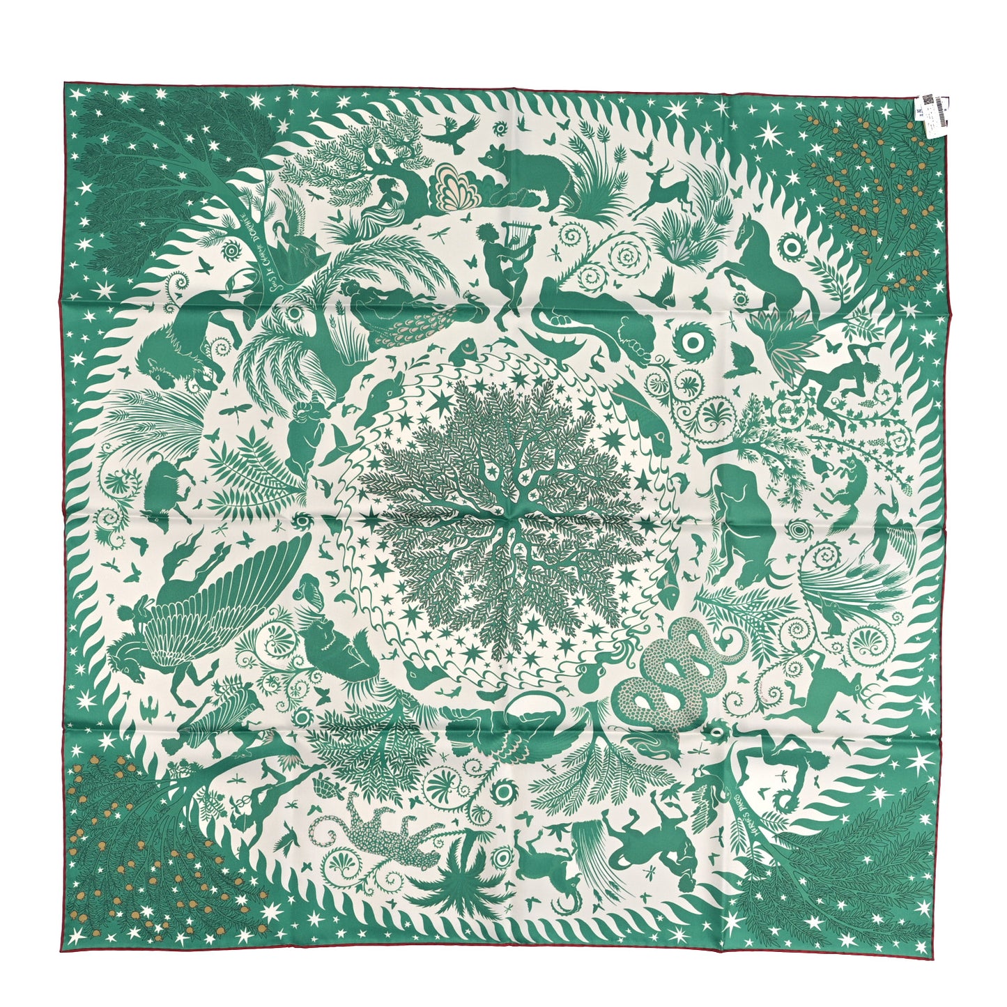 Silk Sous Le Charme d'Orphee Double Face Scarf 90 Etoupe White Beige Dore