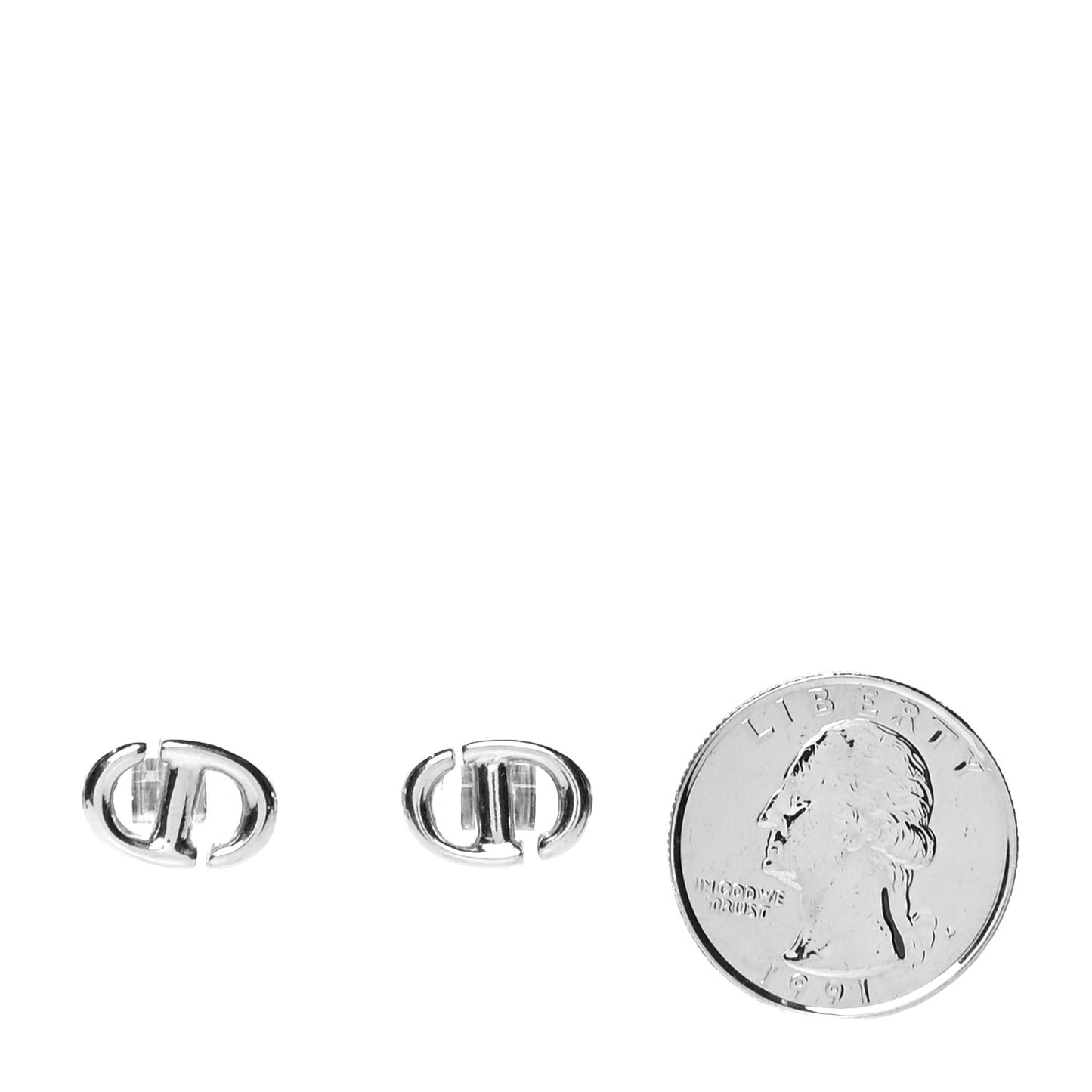 Metal Petit CD Stud Earrings Silver