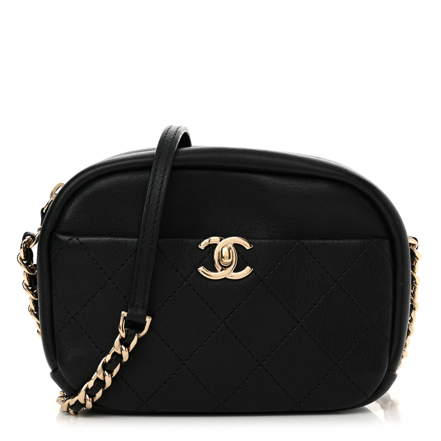 Goatskin Quilted Small Casual Trip Camera Case Black