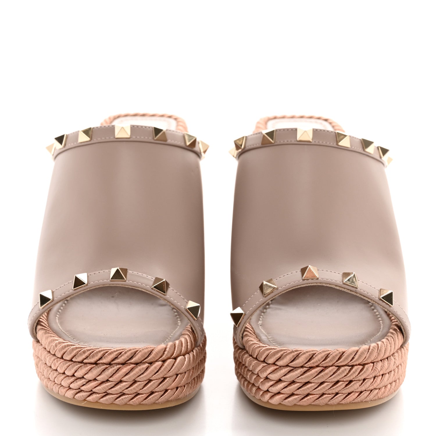 Valentino Garavani Calfskin Rockstud Wedge Mule 38 Poudre 2 of 10