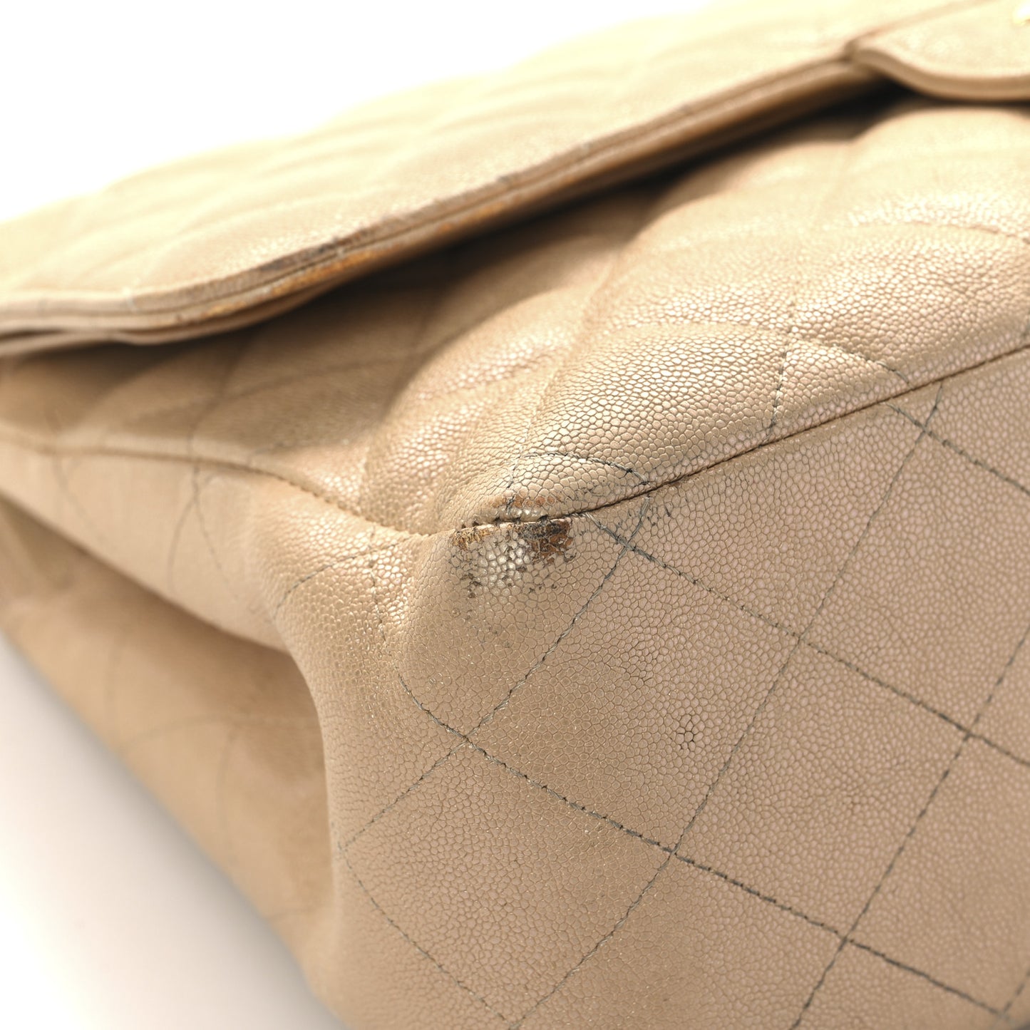 Iridescent Caviar Quilted Jumbo Double Flap Beige