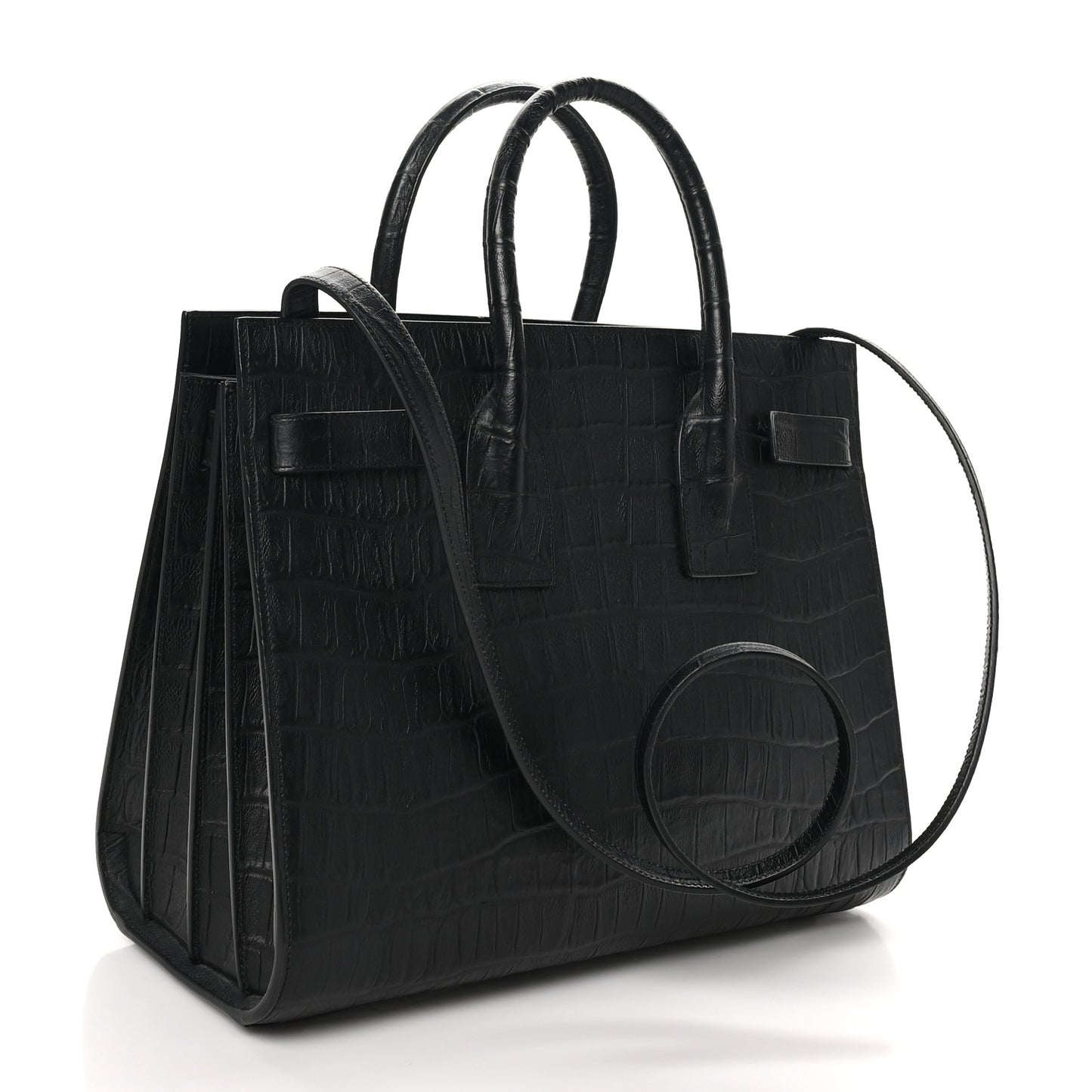 Calfskin Crocodile Embossed Small Sac de Jour Black