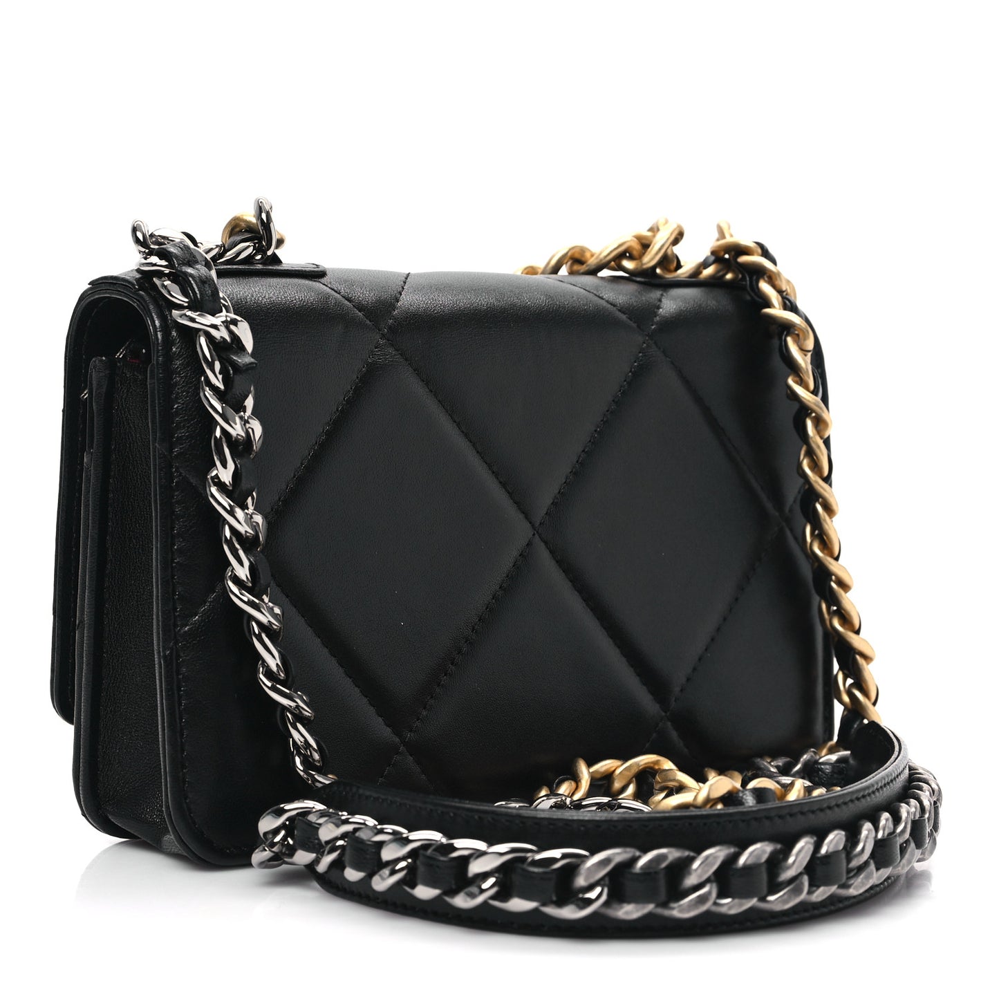 Lambskin Quilted Chanel 19 Wallet On Chain WOC Black