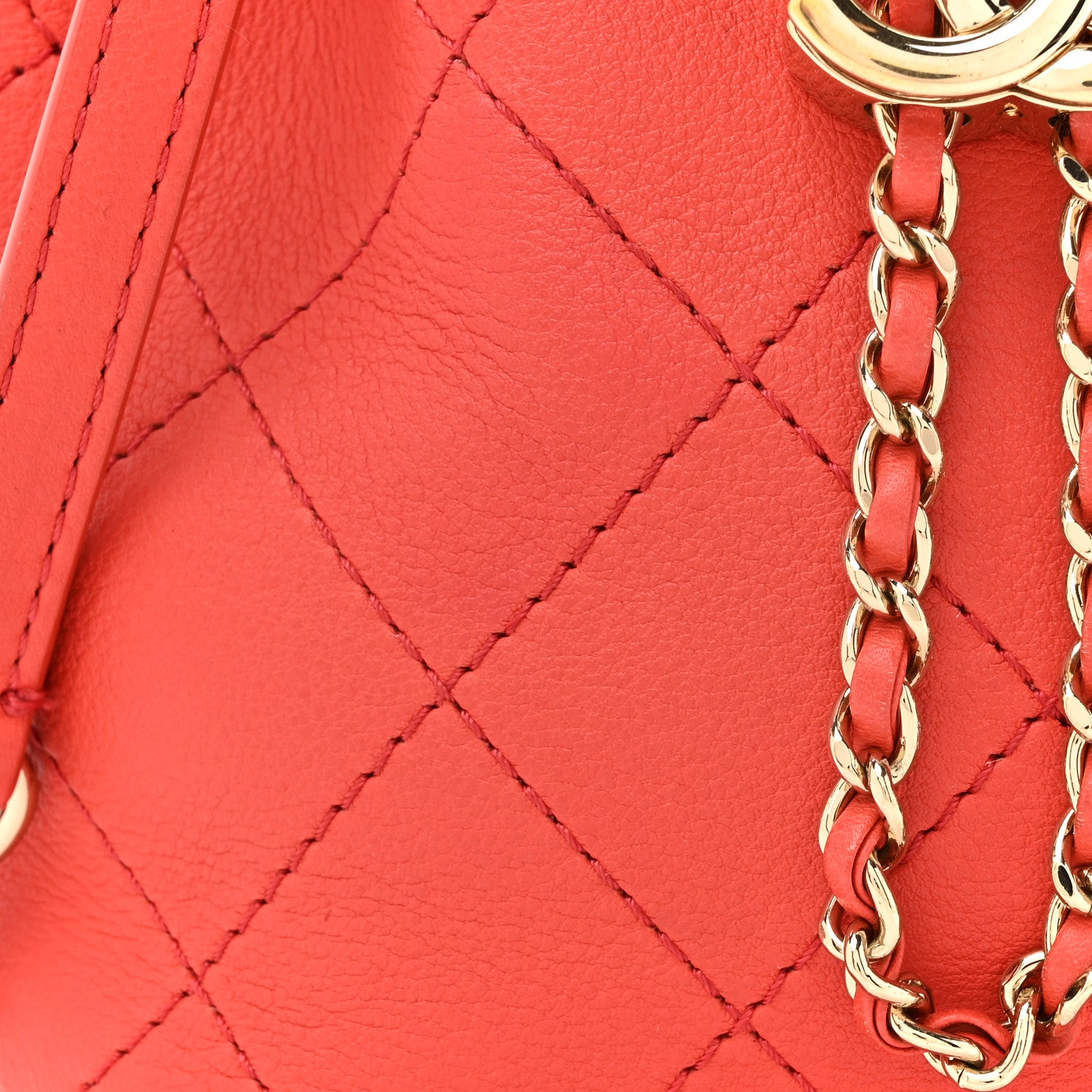 Chanel Calfskin Stitched Mini Drawstring CC Bag Red 8 of 10