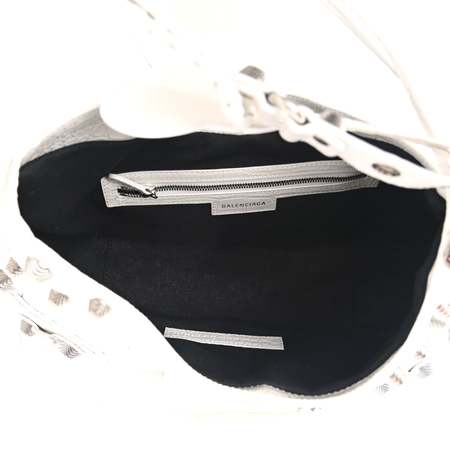 Extra Supple Calfskin Crocodile Embossed Medium Le Cagole Shoulder Bag White