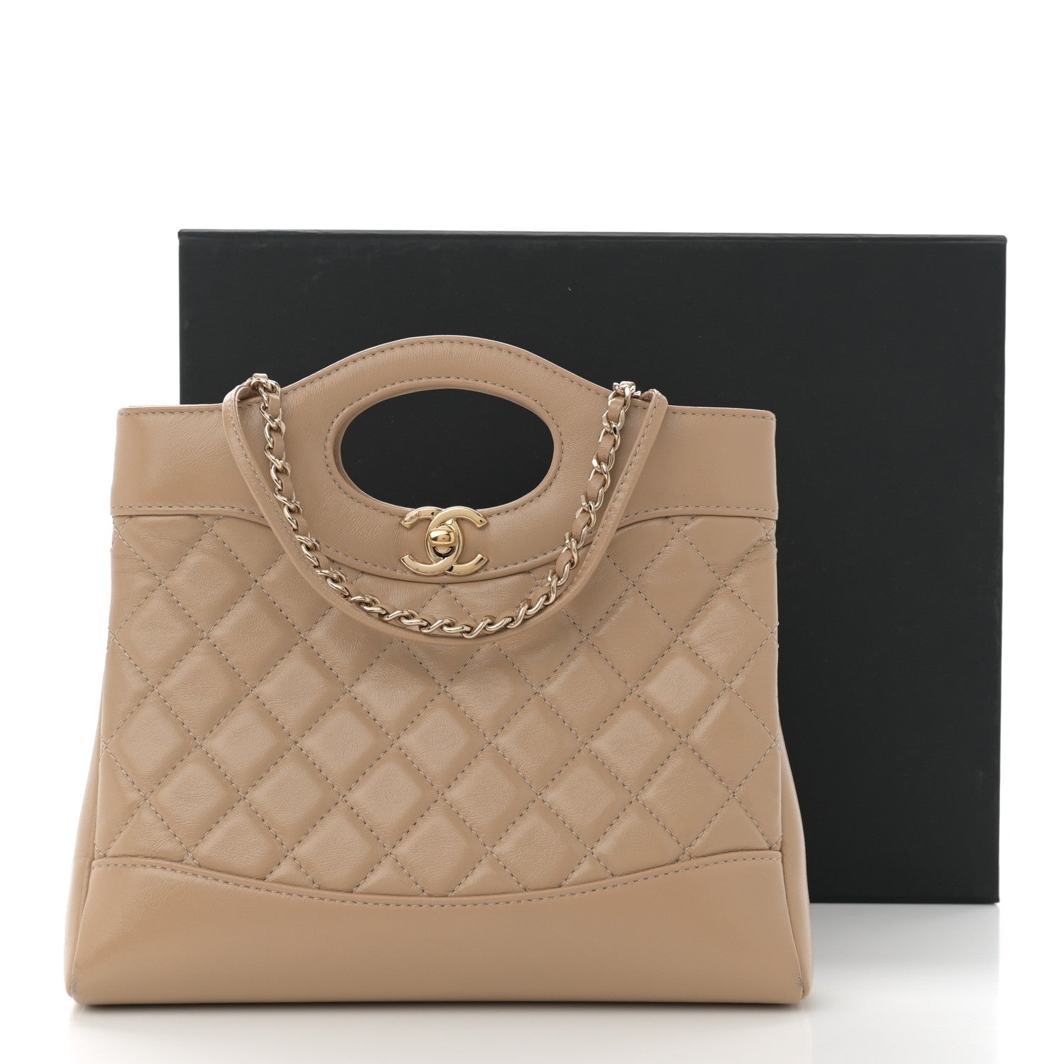 Chanel Shiny Crumpled Calfskin Quilted Mini 31 Shopping Bag Dark Beige 12 of 12