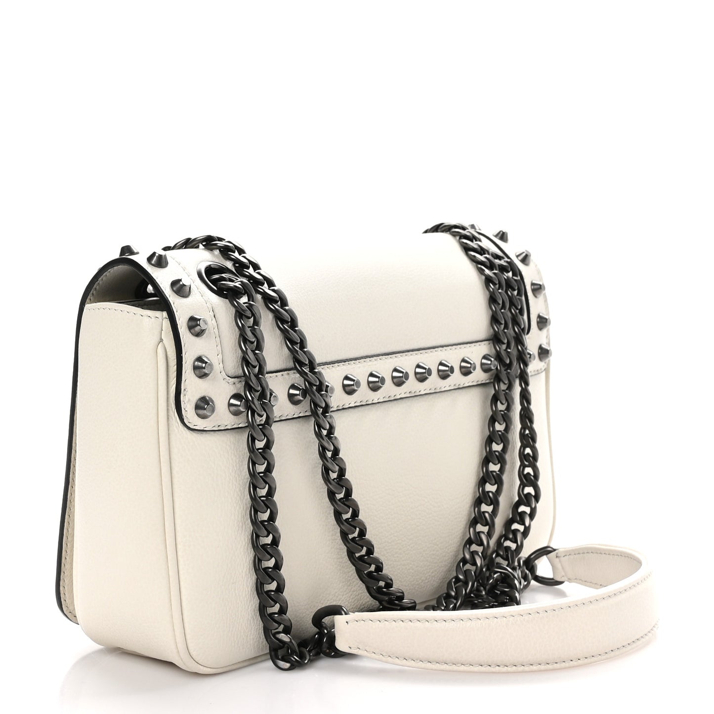 Glace Calfskin Studded Crossbody White