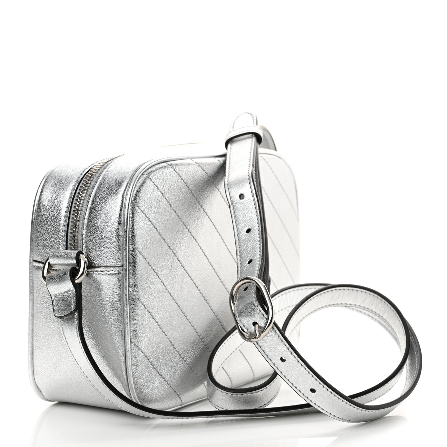 Metallic Sakai Be Green Calfskin Diagonal Stitched Small Blondie Shoulder Bag Silver