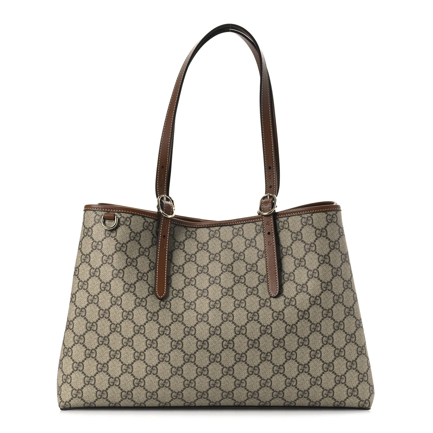 Gucci GG Supreme Monogram Emblem Large Tote Bag Beige Dark Brown