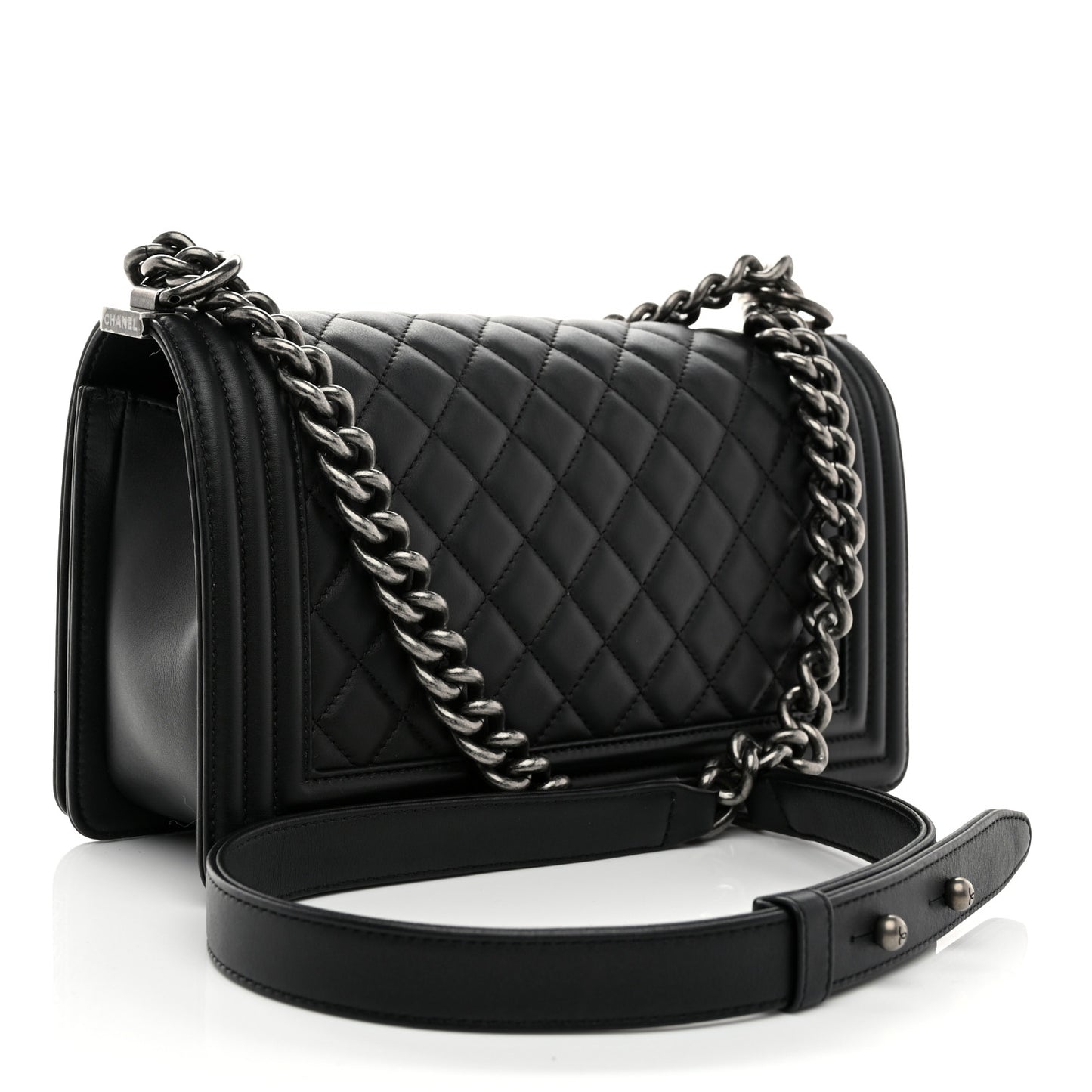 Lambskin Quilted Medium Boy Flap Black