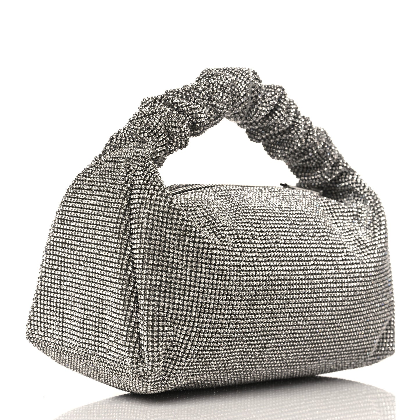 Mesh Crystal Rhinestone Mini Scrunchie Clutch Black Silver