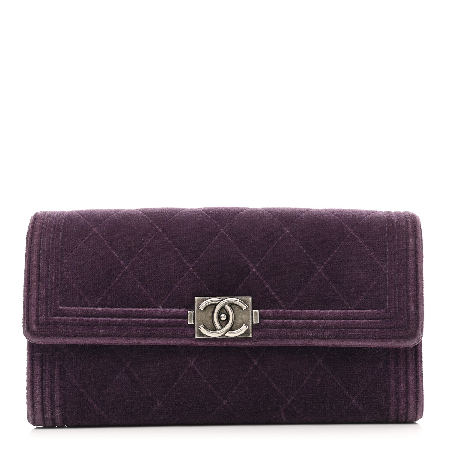 Velvet Quilted Large Boy Gusset Flap Wallet Purple