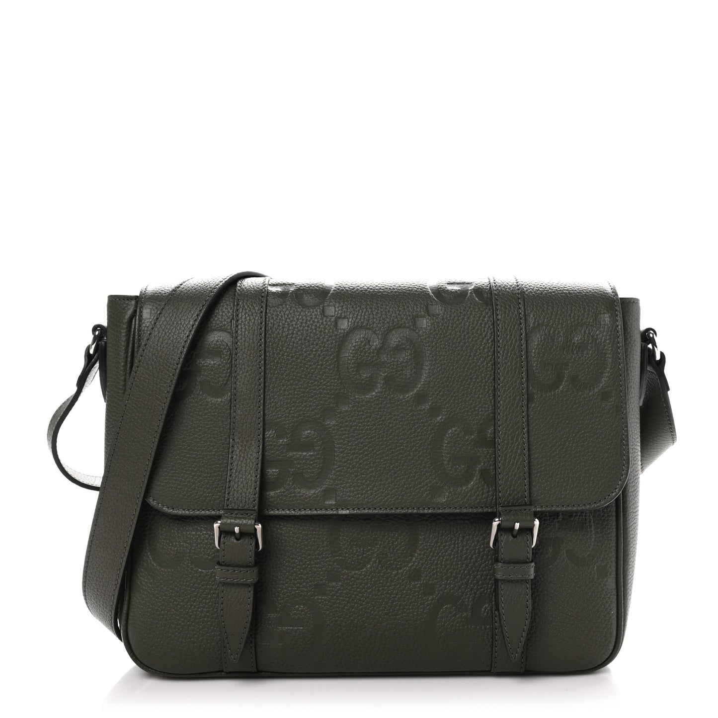 Calfskin Jumbo GG Embossed Double Buckle Medium Messenger Bag Dark Vintage Olive